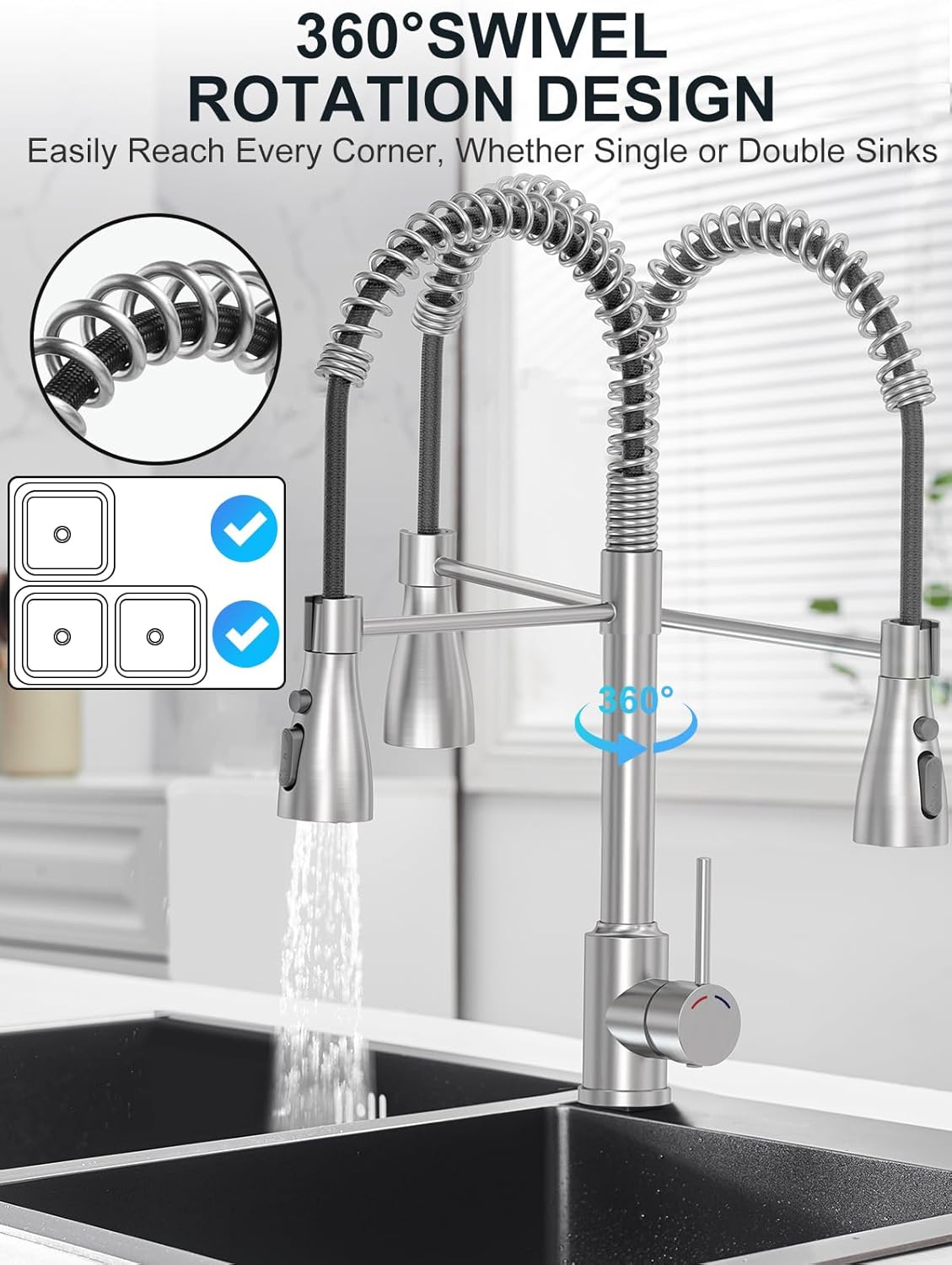 Detalle de SREWOHS PRO Rubinetto da cucina estraibile 360° con doccetta 🚰