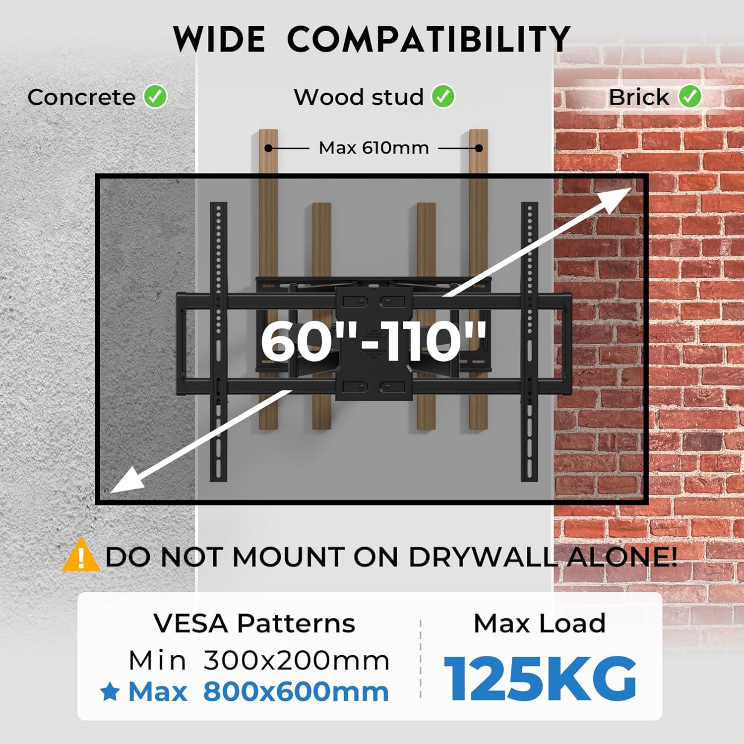 Thumbnail 2 de BONTEC Full Motion Wall Mount for 60–110 Inch TV