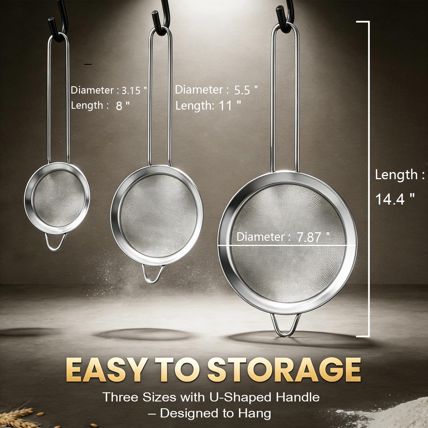 Thumbnail 5 de Anaeat Fine Mesh Strainers (Premium Stainless Steel) – 3 Sieve & Sifter Sizes for Flour, Tea, Pasta & More