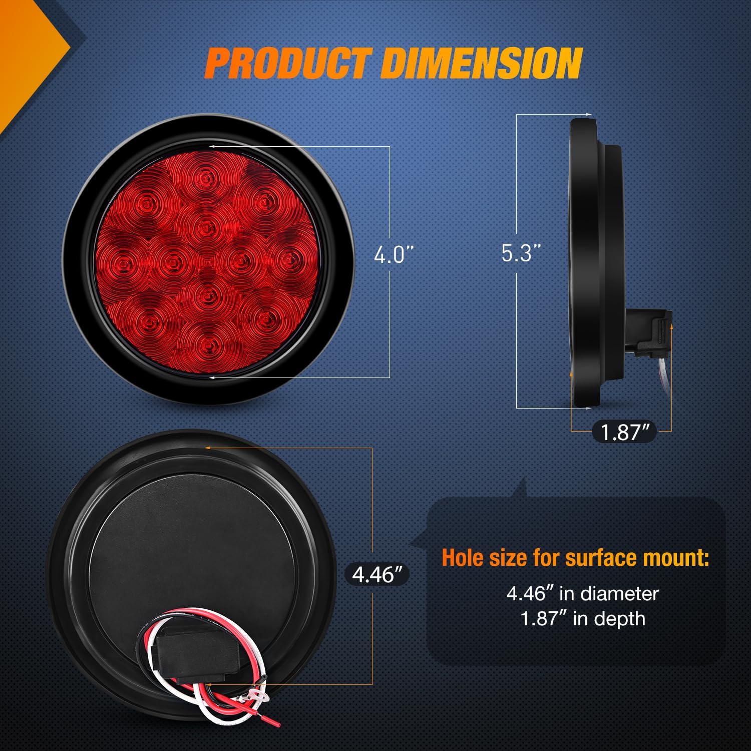 Thumbnail 1 de Nilight TL-18 4-In Round Red LED Trailer Tail Lights 2-Pack