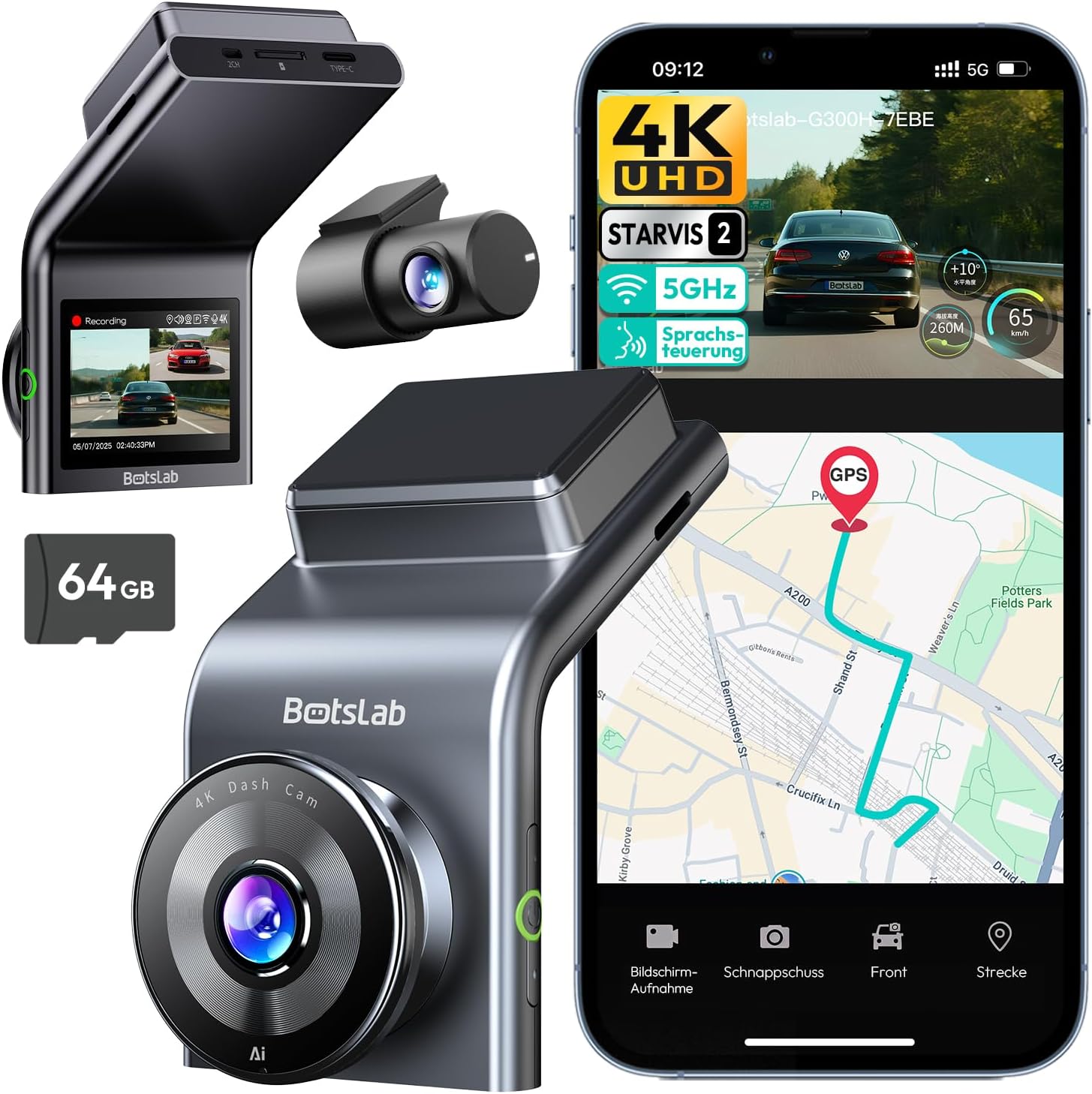 Detalle de BOTSLAB G300H Plus 4K Dashcam vorne+hinten