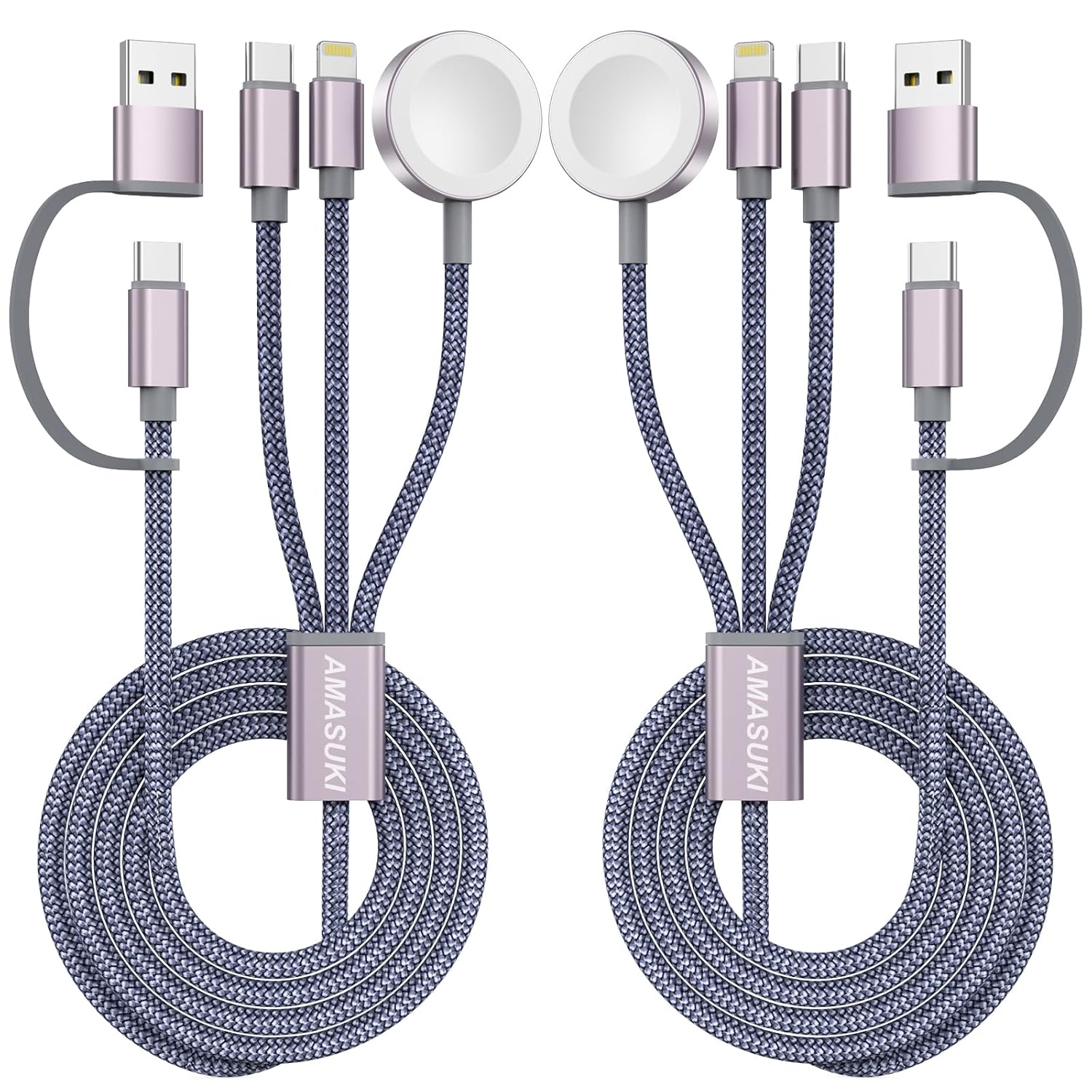 Detalle de Amasuki 2Pack Travel Essentials Multi Charging Cable (Lightning to Lightning, 3-in-2) for Apple Watch & iPhone