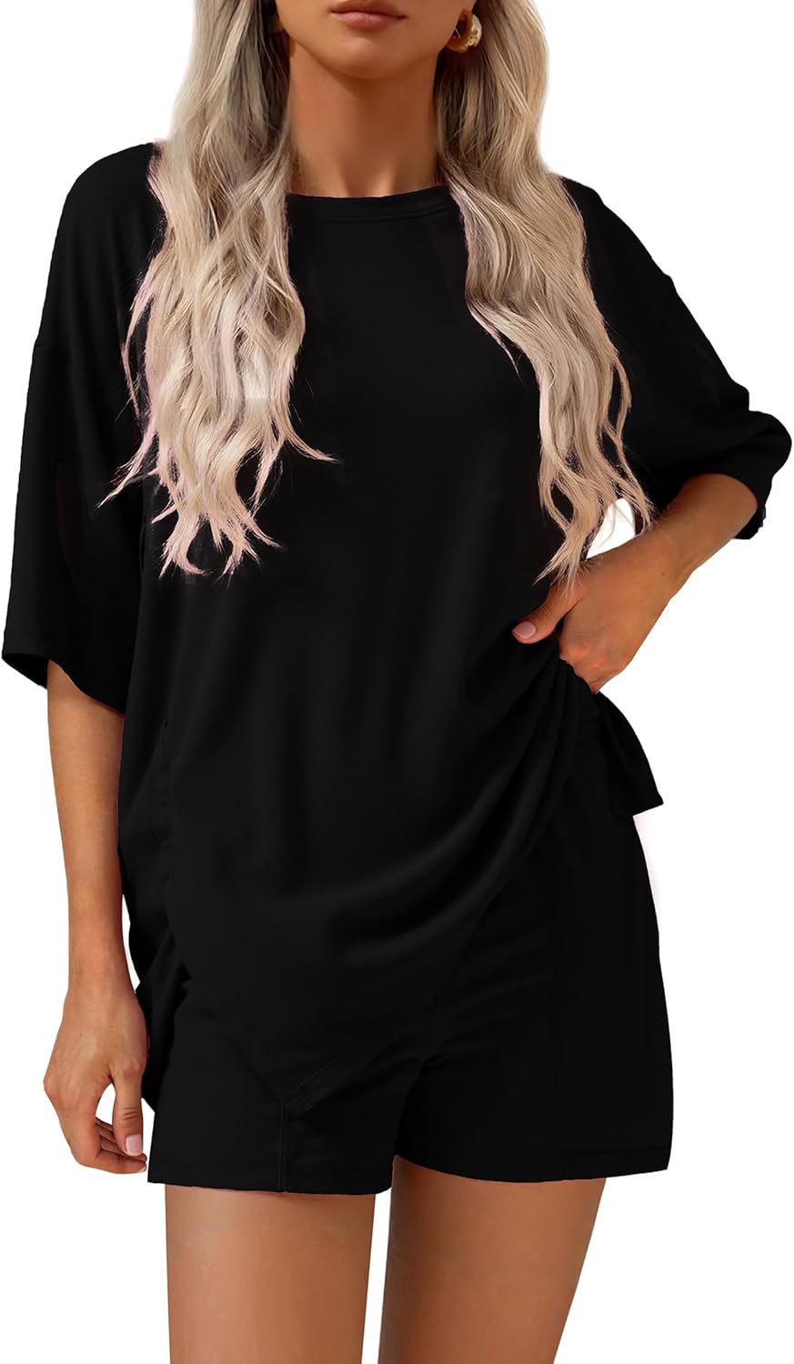 Detalle de KIRUNDO 2 Piece Sets for Women: Summer Lounge Set, Oversized Tee + Shorts