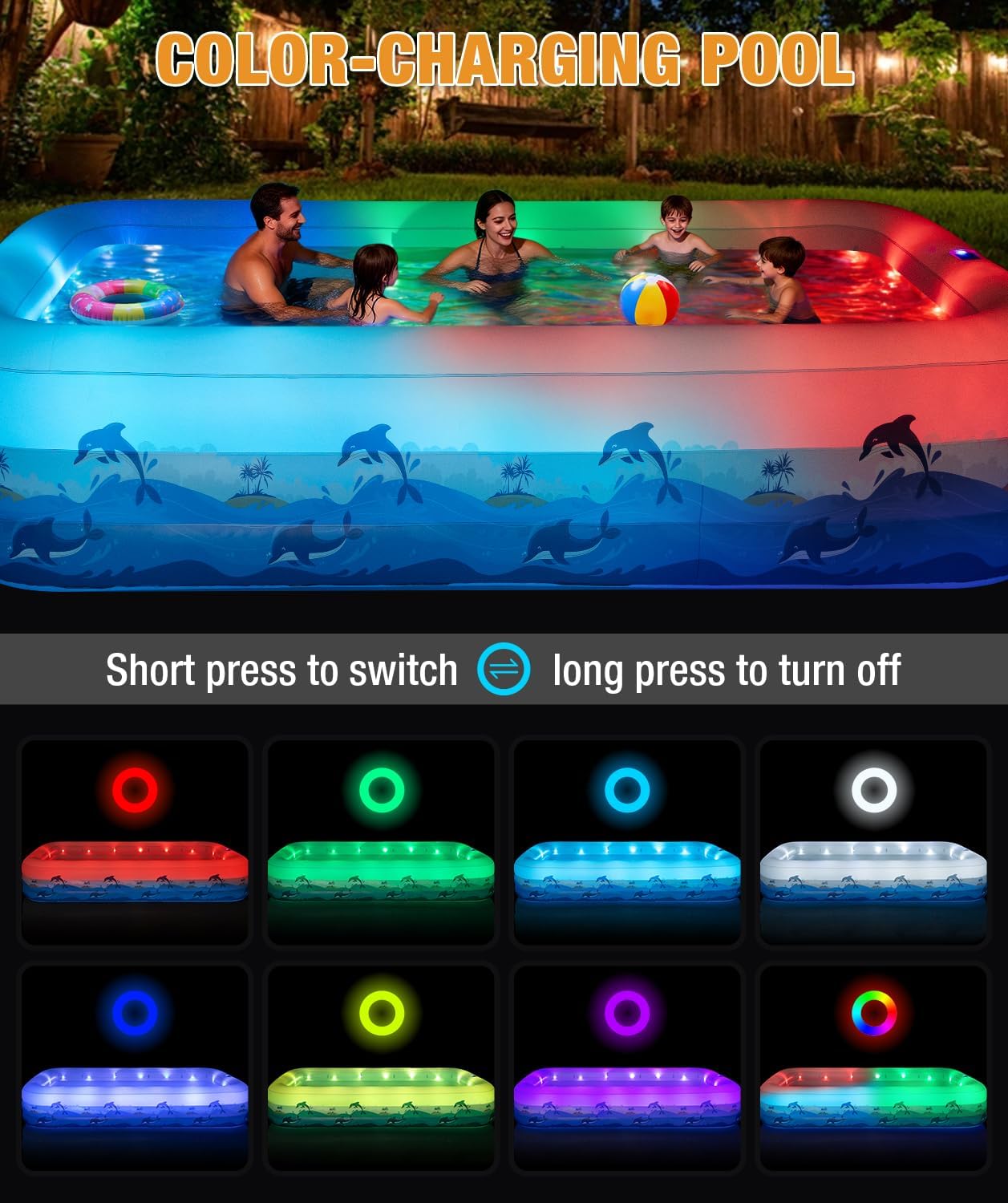 Detalle 2 de Extra Large Inflatable Pool with Lights – 145" x 74" x 22