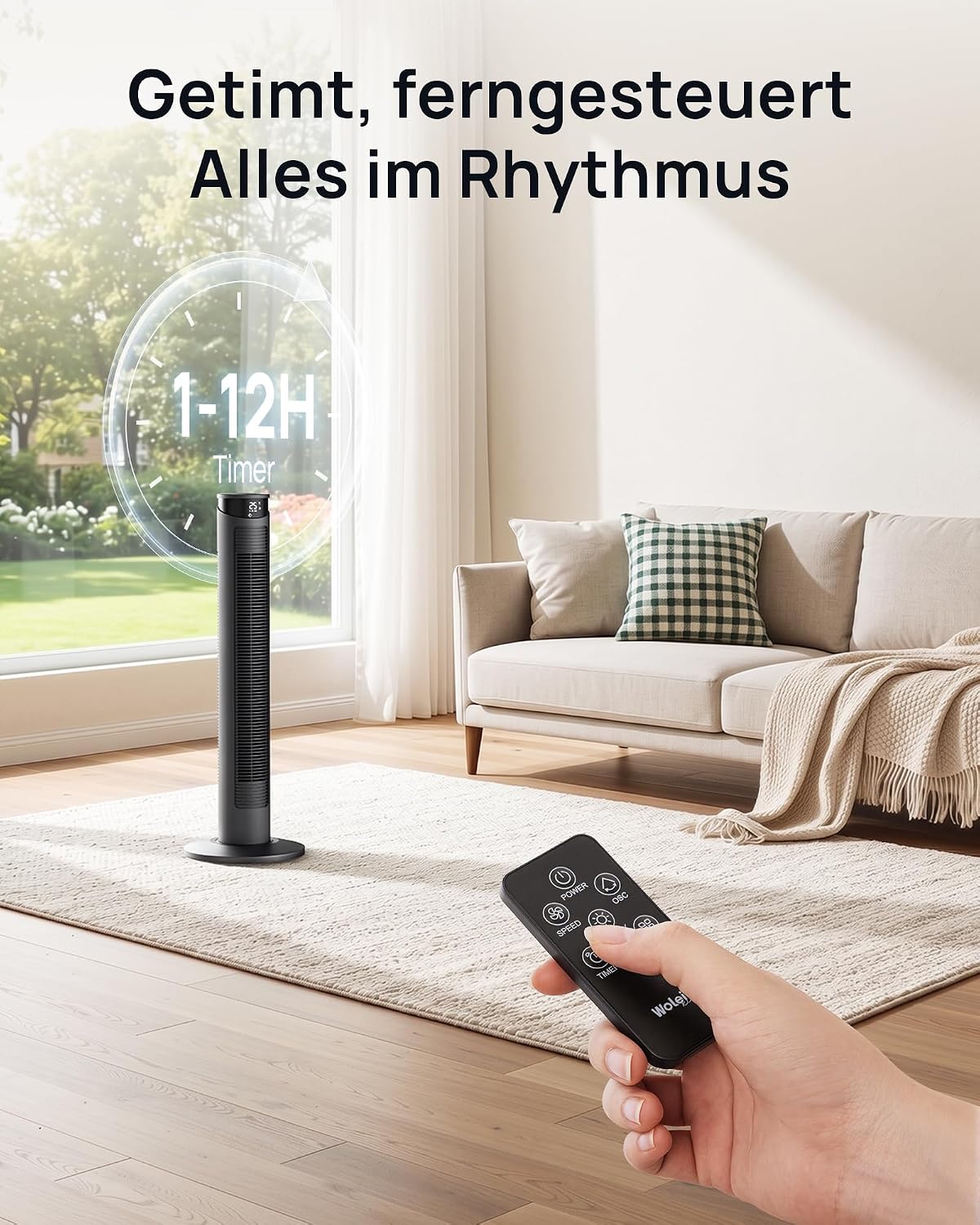 Thumbnail 6 de WoleixKlima Turmventilator – sehr leise, 75° Oszillation, Fernbedienung, 12h Timer, 40W