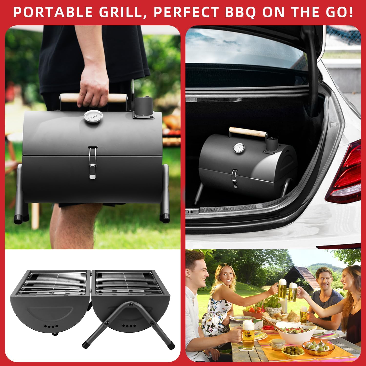Detalle de Camping Portable Charcoal BBQ Grill: Compact, Durable Barrel-style Outdoor Barbecue