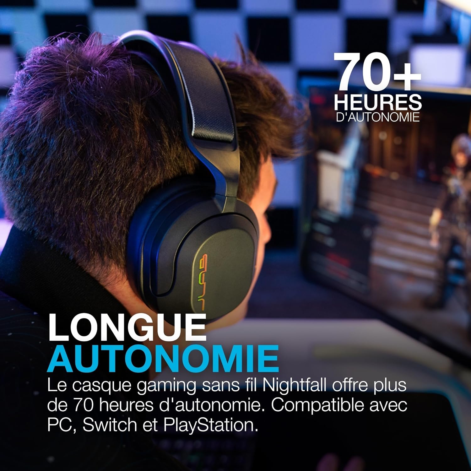 Thumbnail 2 de JLab Nightfall casque gaming sans fil over-ear avec micro rotatif (PC, PlayStation, Switch)