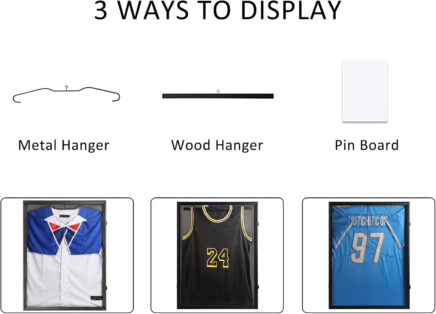 Detalle de IHEIPYE Jersey Frame Display Case (Black, Lockable, Large) with UV-Protective Acrylic and Hangers