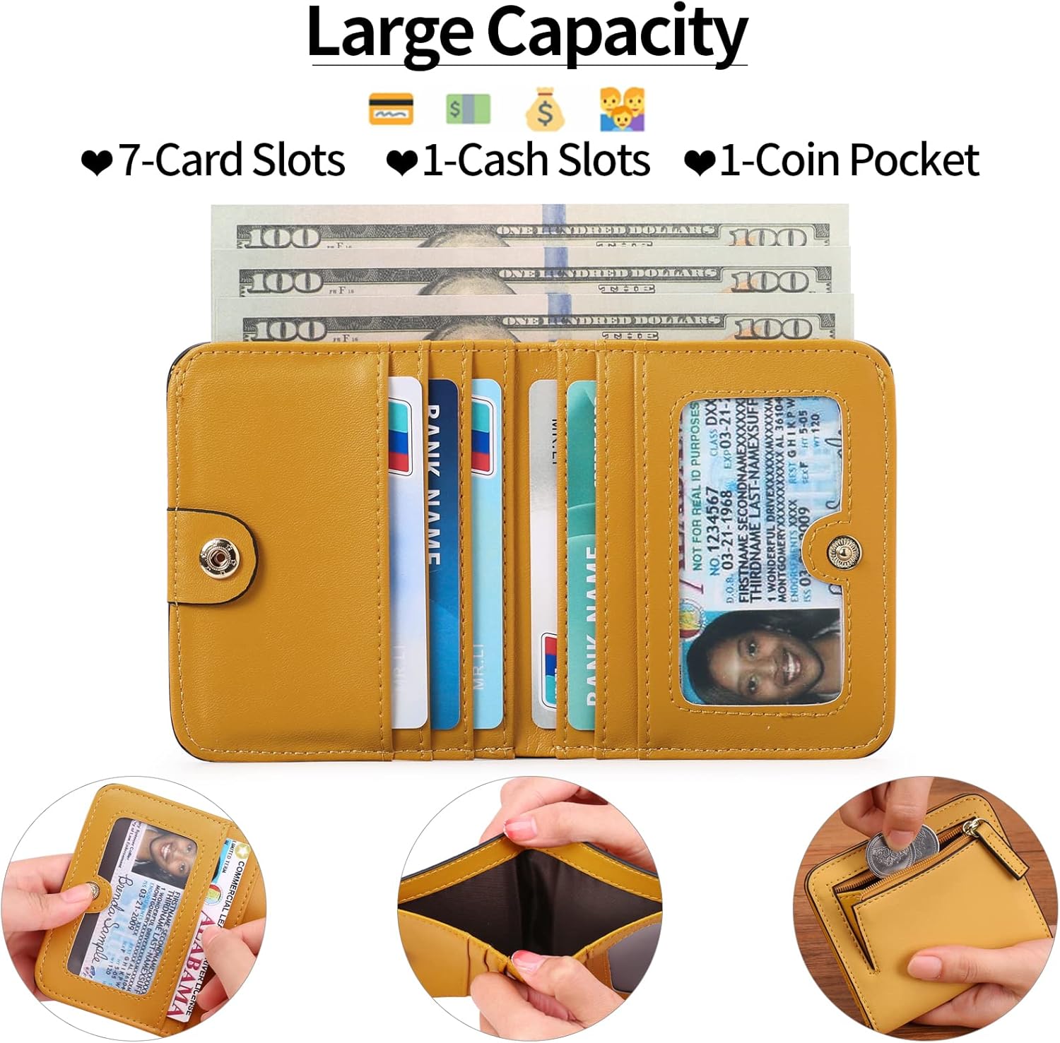 Thumbnail 1 de GAEKEAO Women's RFID Blocking Leather Compact Bi-fold Wallet