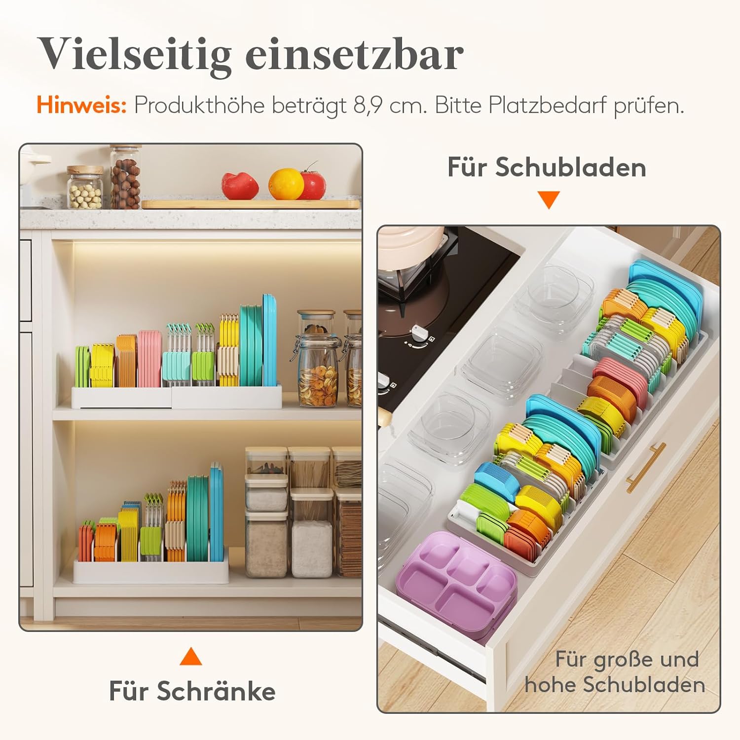 Detalle de Lifewit Topfdeckel Frischhaltebox Lagerung – 33 cm, verstellbare Trennwände zur organisierten Aufbewahrung von Deckeln und Küchenutensilien