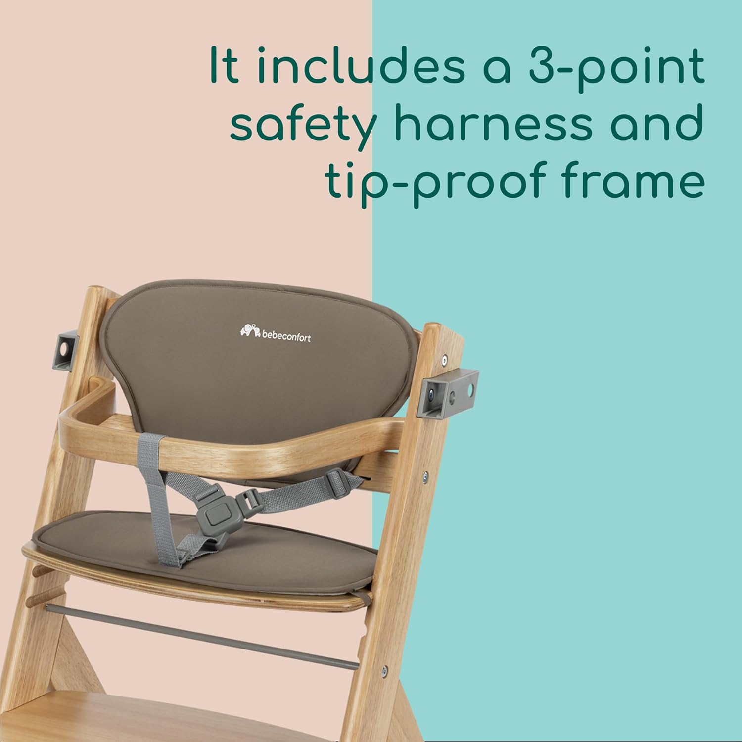 Detalle de Bebeconfort Timba 2 with Cushion: Evolutive wooden high chair for 6 months to 110 kg