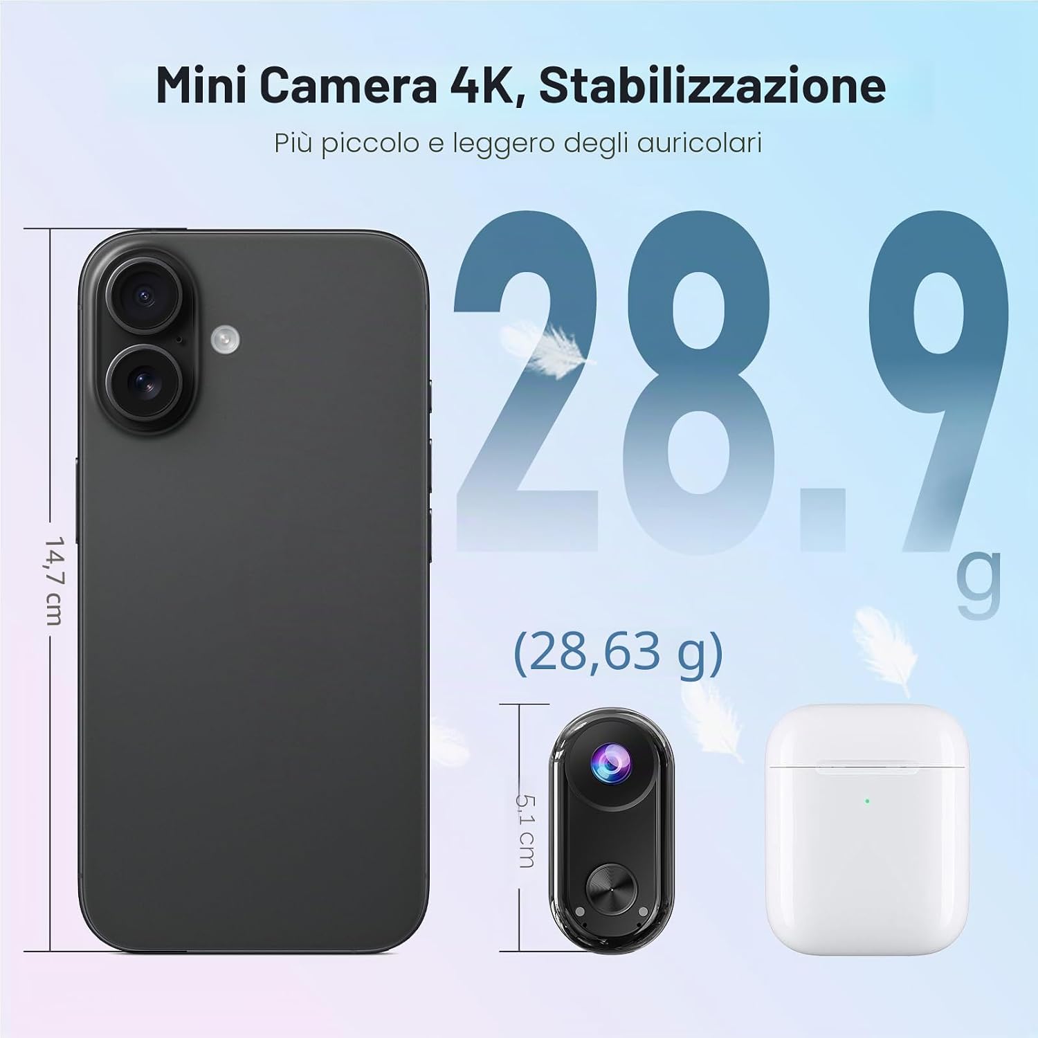 Detalle de Camlance Mini Action Cam 4K: stabilizzata, subacquea 40m e magnetica in un corpo da tasca