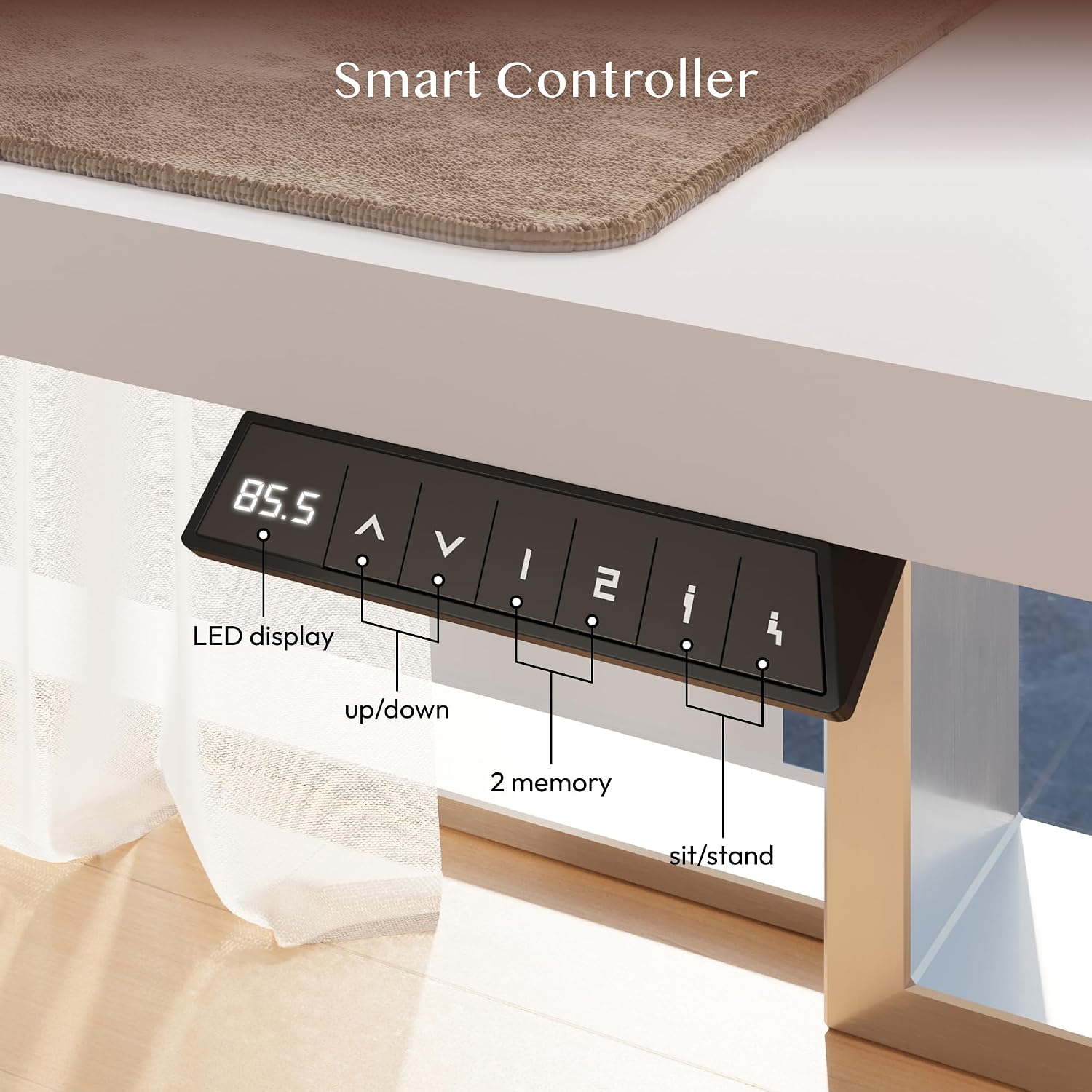 Detalle de FLEXISPOT QE1W-1660-NL03 zit-sta bureau 160 x 60 cm, wit, elektrisch verstelbaar