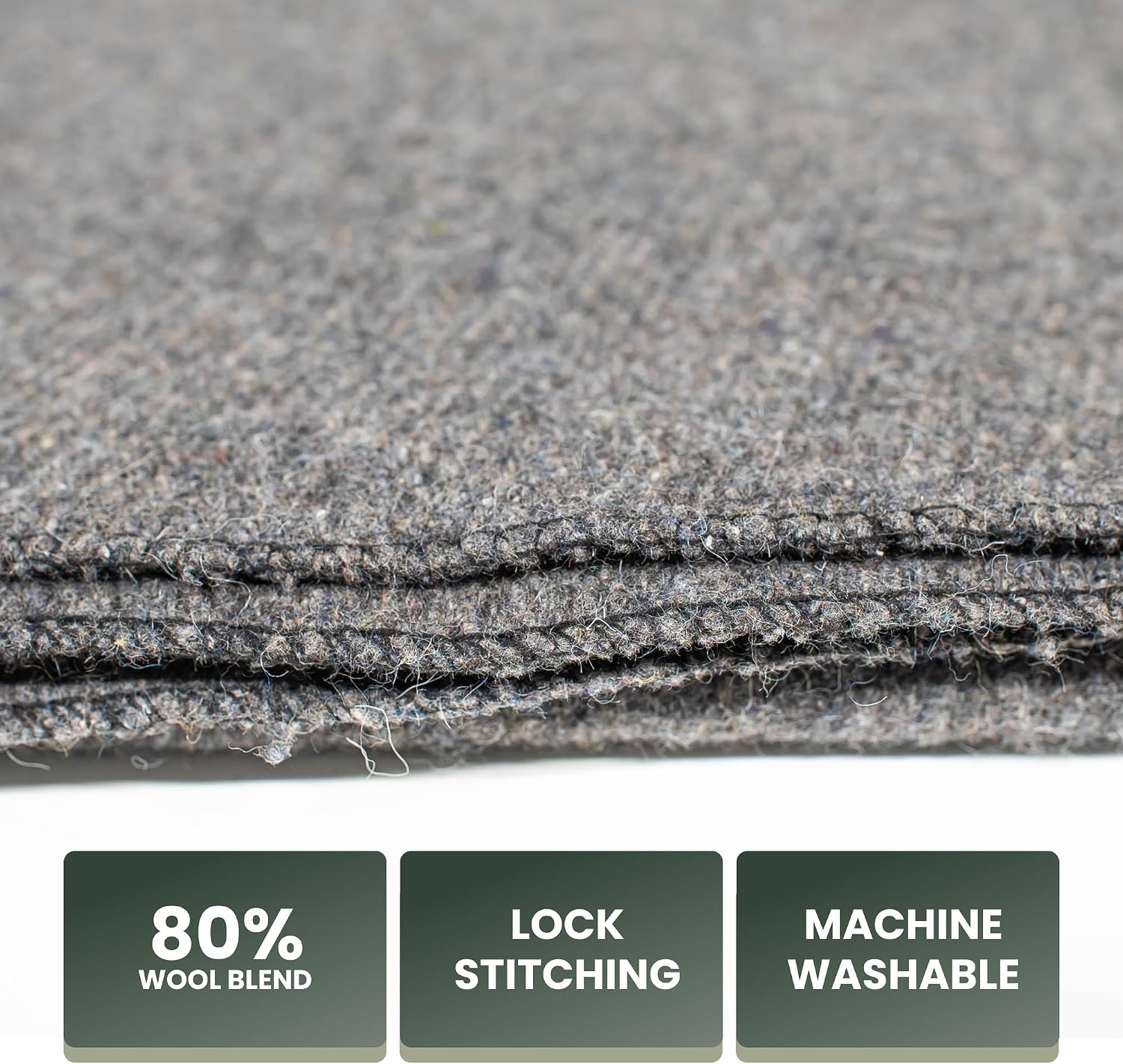 Detalle 2 de 72 HRS 72HRSWOOLBLANKETS Winter Camping Blanket, 80% Wool, Black