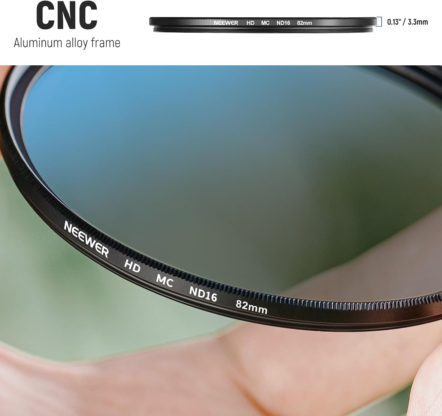 Detalle 1 de NEEWER 82mm ND Lens Filter Set (ND16/ND32/ND64/ND1000) with Cleaning Pen & Filter Pouch