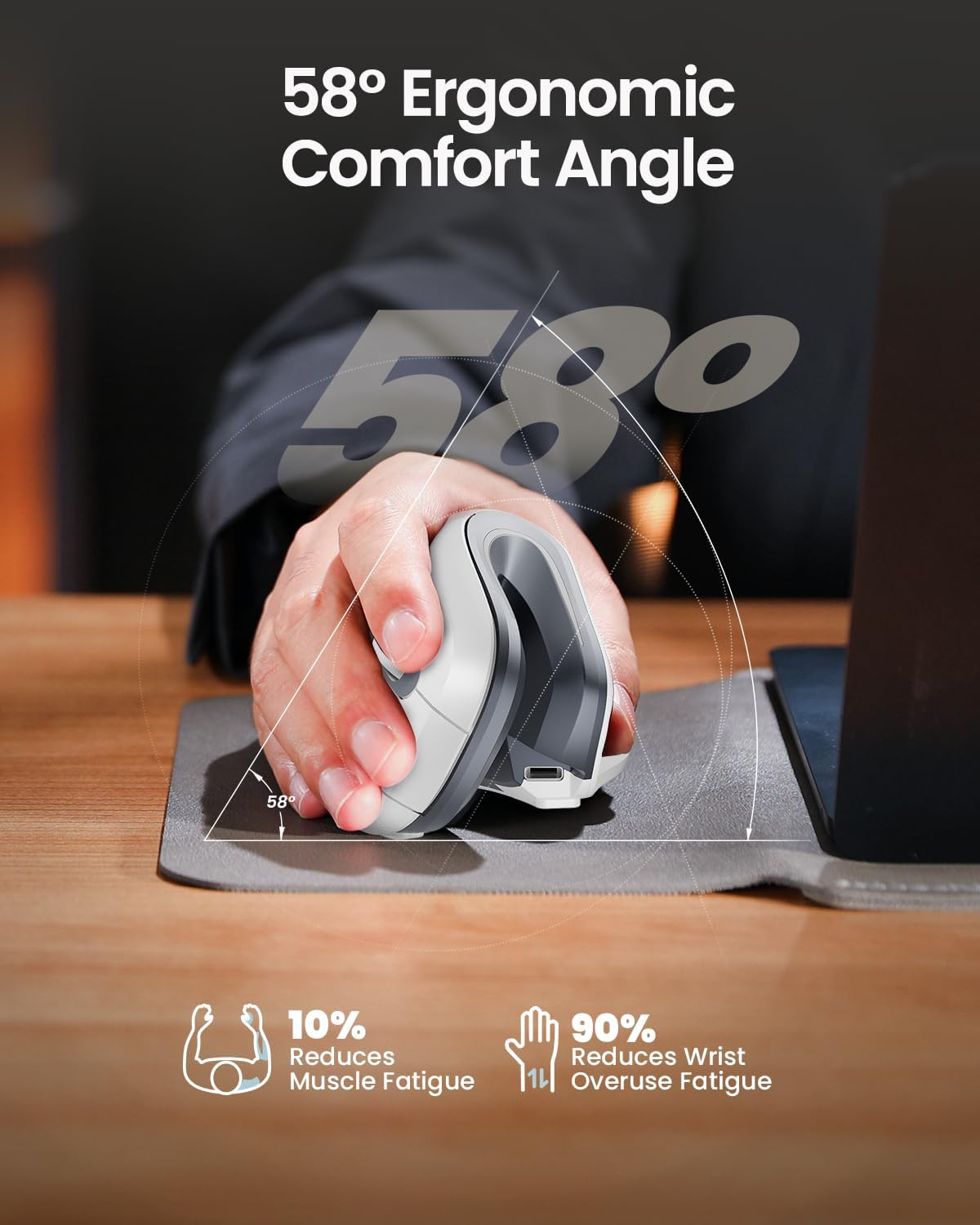 Detalle de ProtoArc EM11 NL ergonomische vertikale Maus – kabellos, mit Bluetooth/USB und für bis zu 3 Geräte