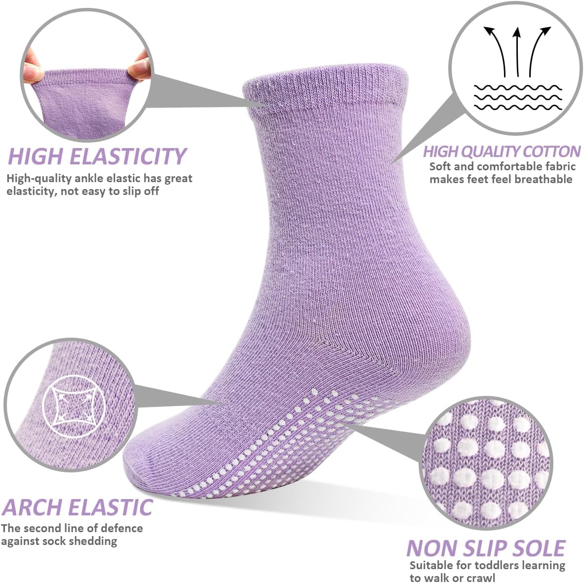 Thumbnail 3 de ELUTONG Toddler Non Slip Socks (12 Pairs) – anti-skid ankle grip socks for 1–7 years