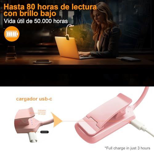 Detalle de karidi Luz de lectura recargable de 24 LED, pinza 360° y 5 tonos
