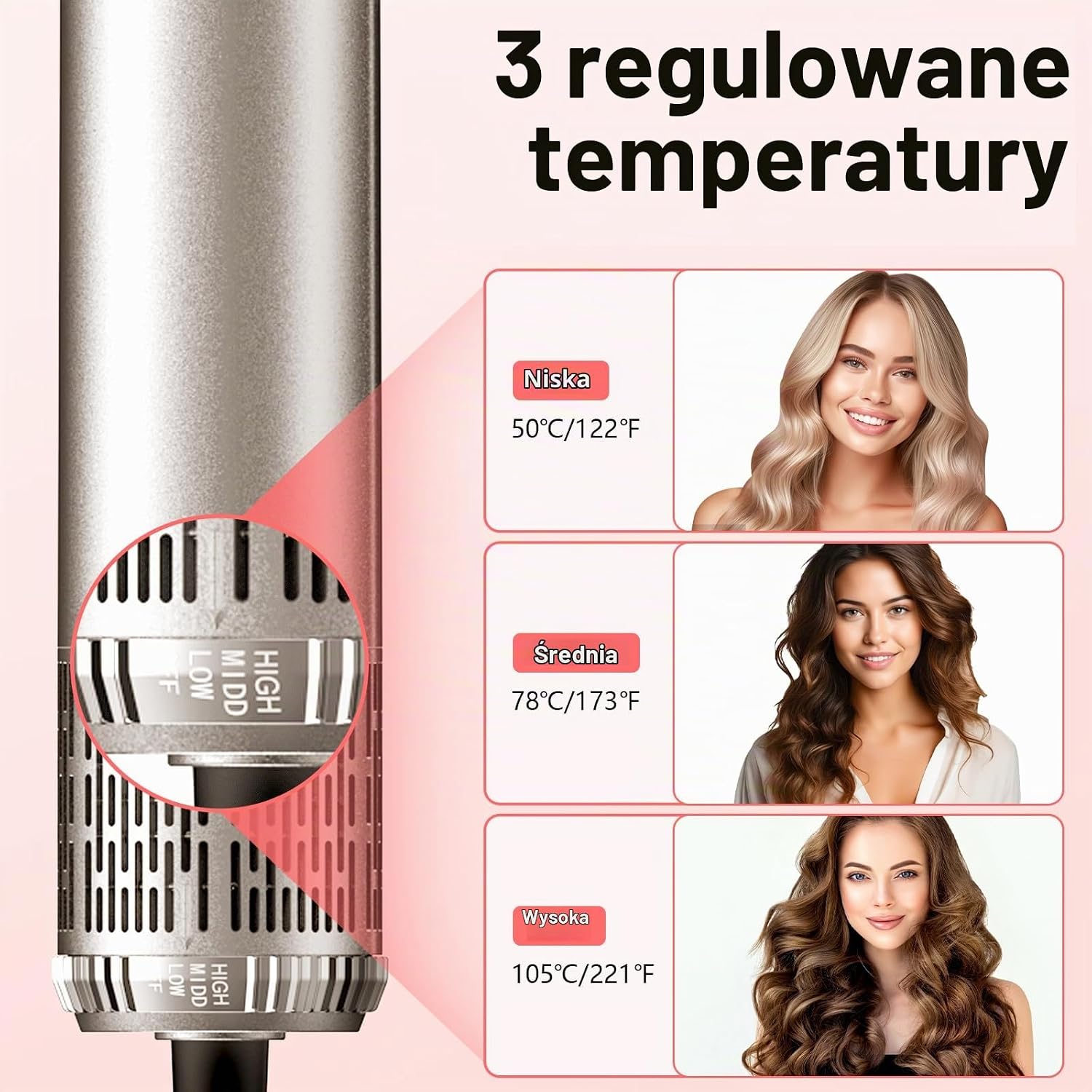 Detalle 2 de OHFAMO Multistyler – lokówka i suszarka jonowa 1000 W z wymiennymi końcówkami