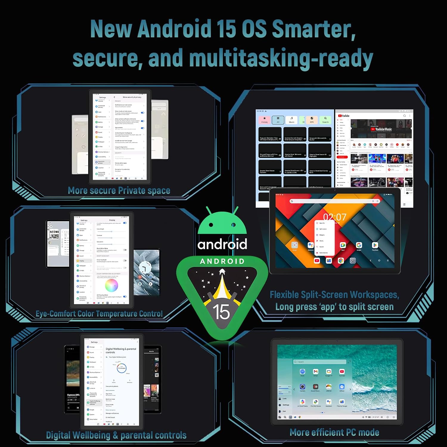 Detalle de Gleeso 10 Inch Tablet Android 15 with 30GB RAM + 128GB ROM (1TB Expandable) — Octa‑Core, 1280x800 IPS, 6200mAh