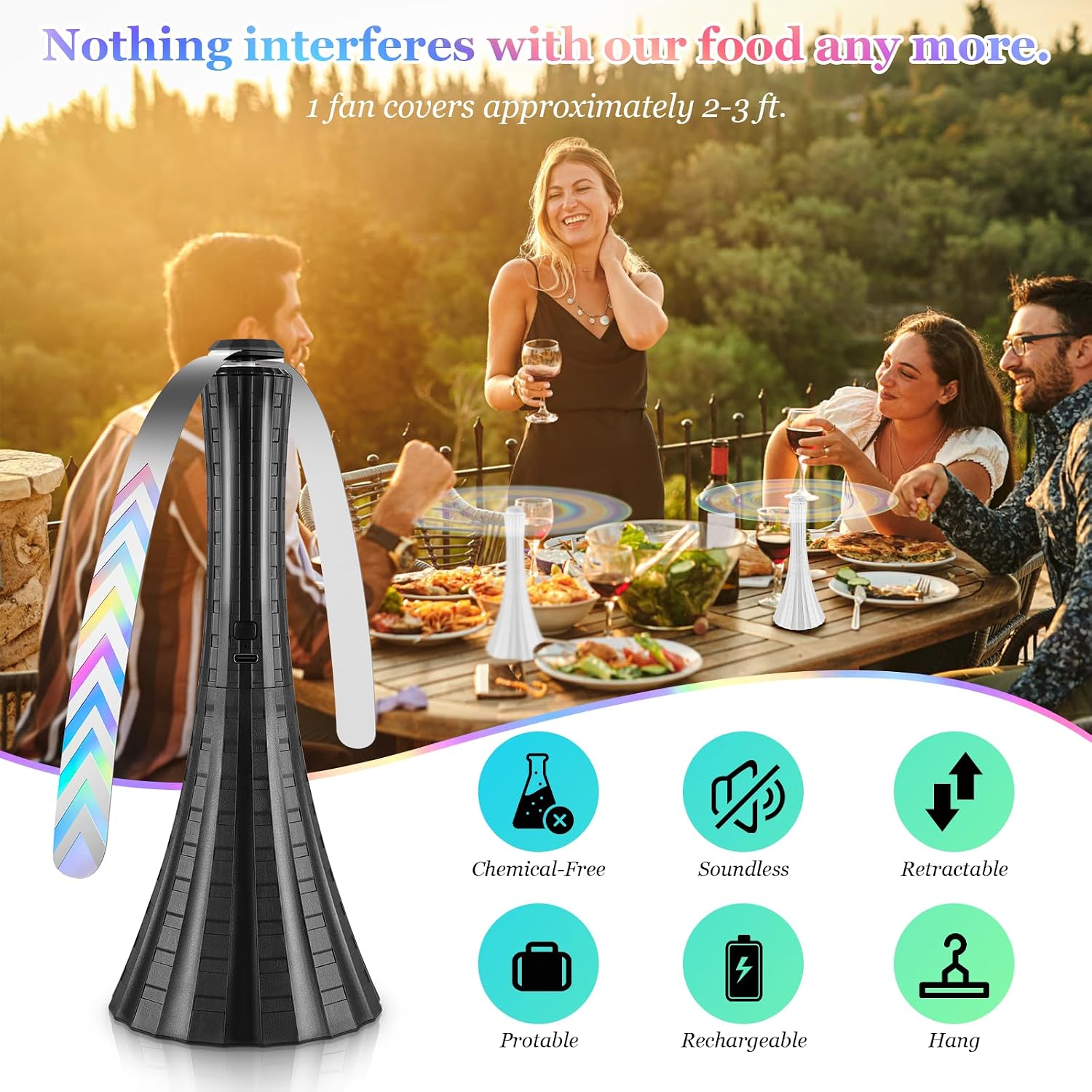 Thumbnail 1 de Adawook Fly Fans for Tables Rechargeable: USB-C Mosquito Repellent Table Fans (4-Pack, Black)