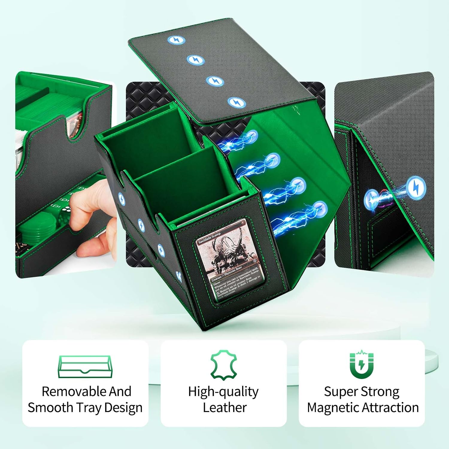 Thumbnail 4 de UAONO Karten-Organizer für MTG – Doppelkarten-Box mit Commander-Displays, Würfelablage und magnetischem Verschluss