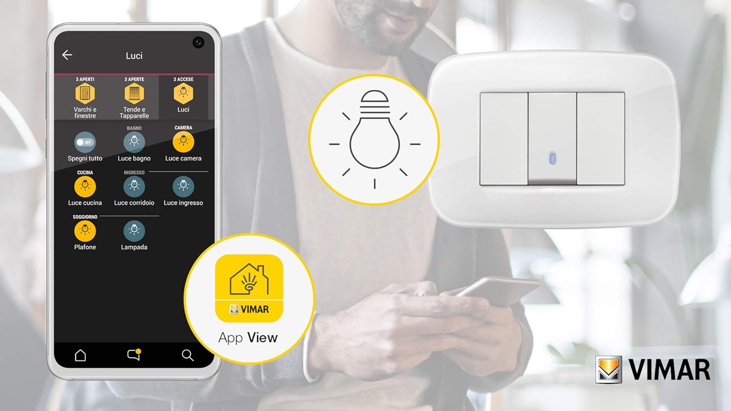 Thumbnail 1 de Vimar Arké Deviatore connesso VIEW Wireless 19592.B con doppia tecnologia Bluetooth 5.0 e Zigbee 3.0