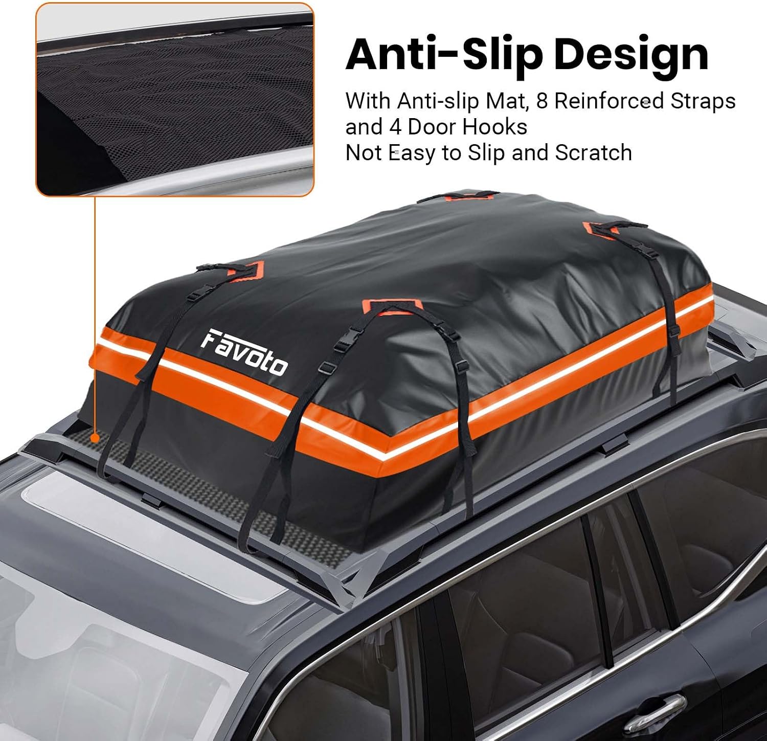 Detalle de Favoto Coffre de toit voiture imperméable 566 L pliable (orange) avec tapis antidérapant