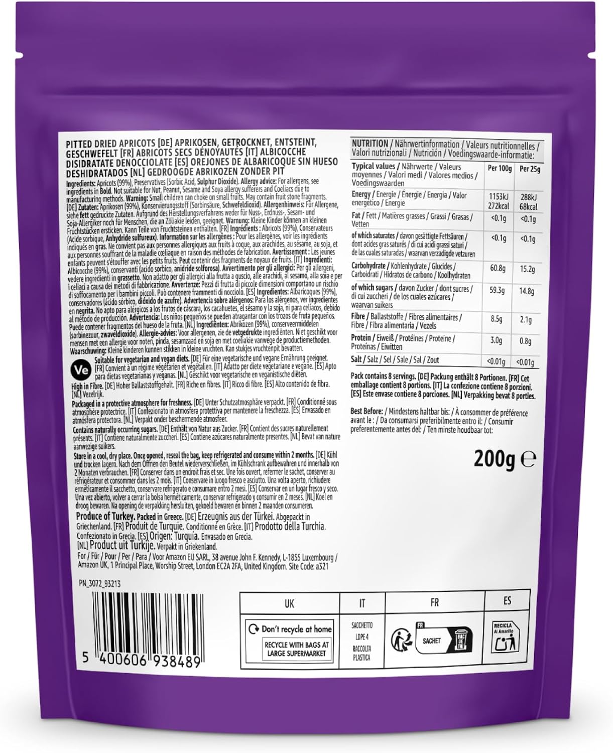 Detalle 2 de By Amazon Albicocche Disidratate 200 g, confezione da 7: snack pratico e fiber-rich