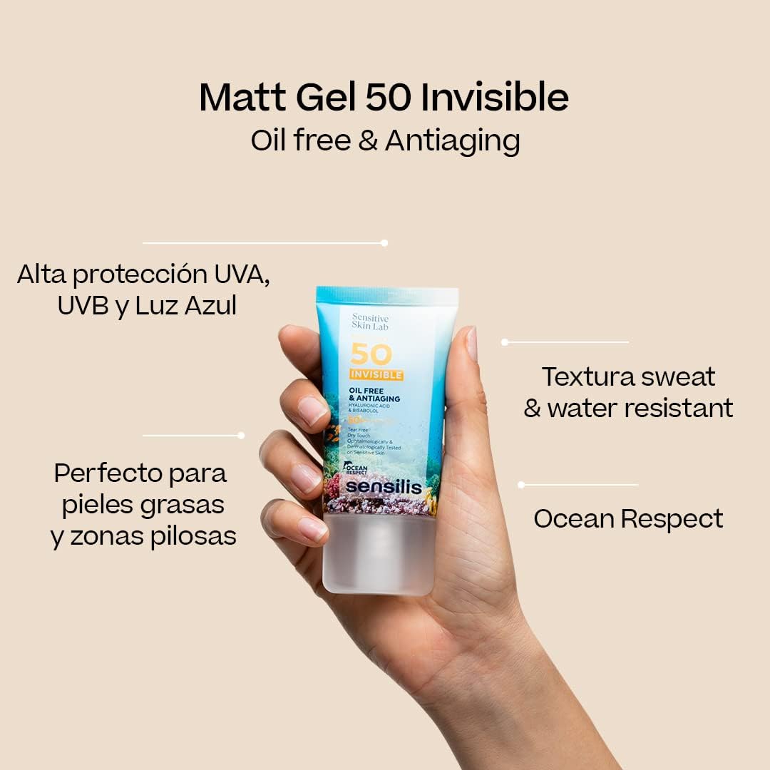 Detalle 2 de Sensilis Matt Gel 50 Invisible — Gel SPF50 anti-âge pour peau grasse à mixte, fini mat et hydratant