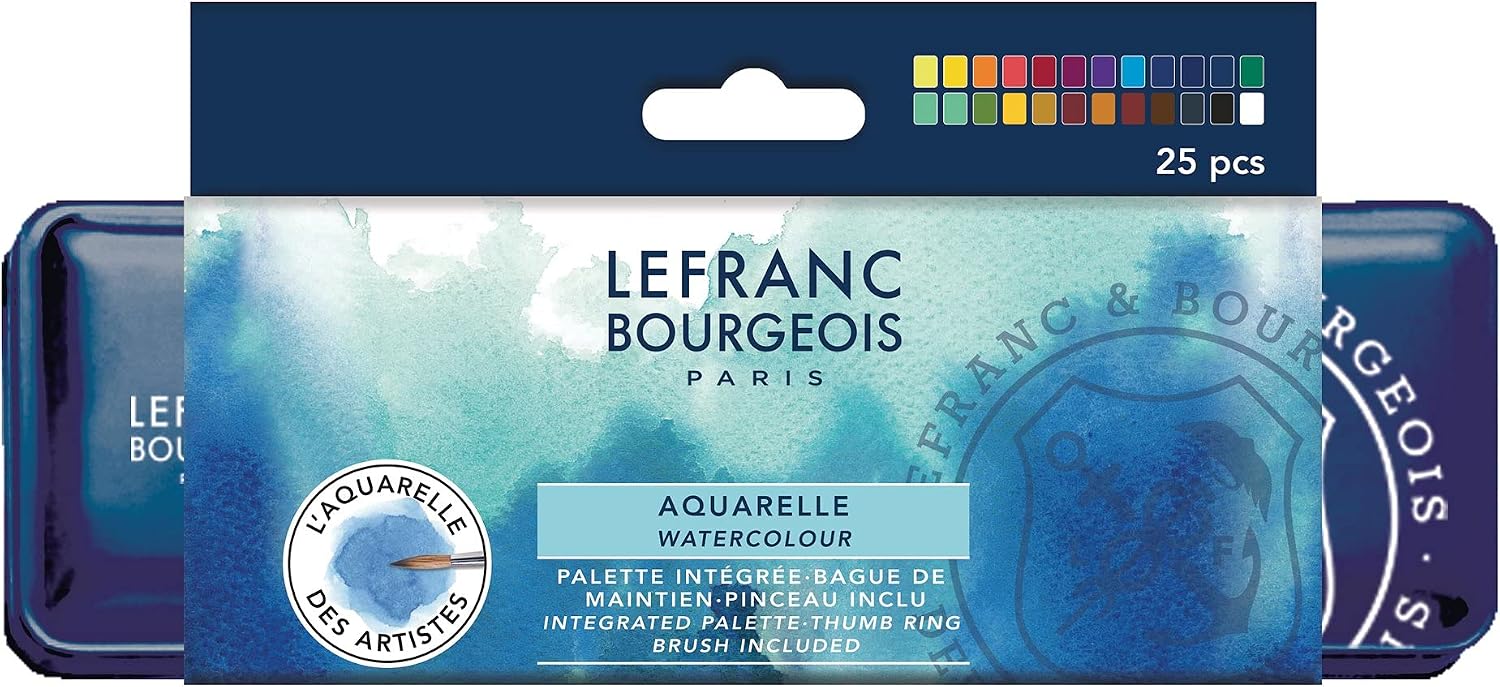 Detalle de Lefranc Bourgeois Aquarelle Fine Boite Metal De 24 Demi Godets – Ensemble de 25 pièces