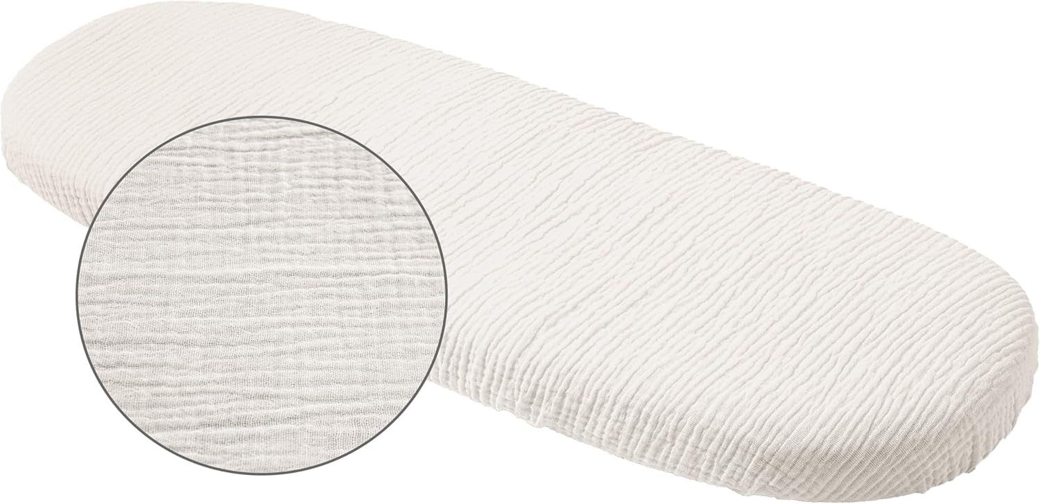 Detalle de Medi Partners Drap Housse Nacelle 86x40cm – Lot de 3 (Beige/Blanc/Gris) en coton mousseline 140 g