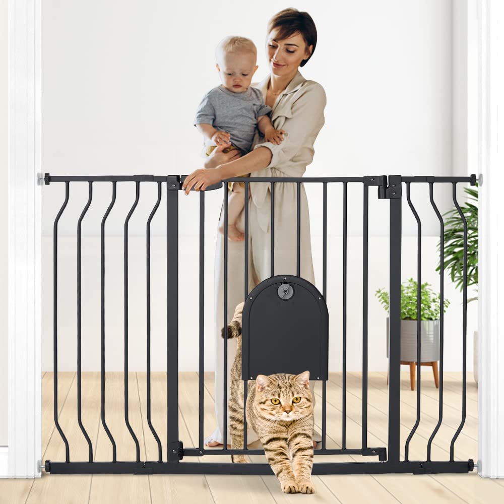 Detalle de COMOMY Türschutzgitter für Babys ohne Bohren – Treppenschutzgitter Breite 75–123 cm, schließt automatisch, schwarz