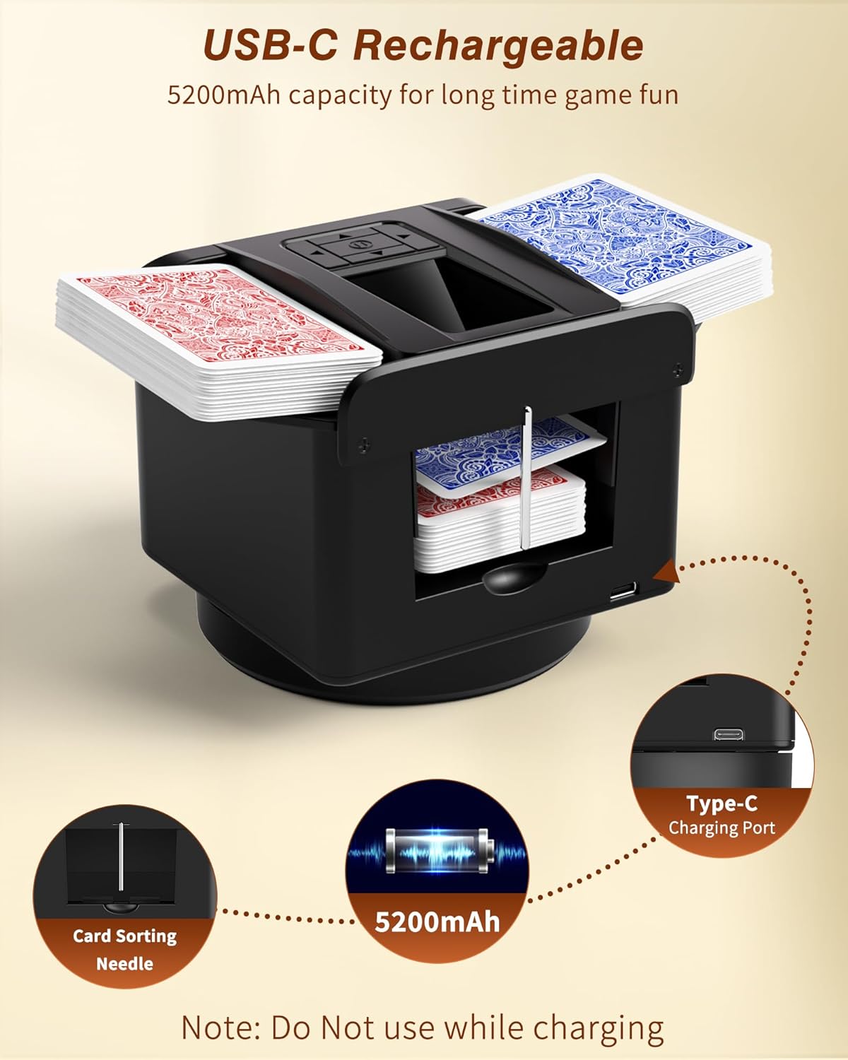 Thumbnail 5 de INNCNN 2-in-1 Automatic Card Shuffler & Dealer Machine with 4 Remotes (1–2 Decks, USB-C Rechargeable)