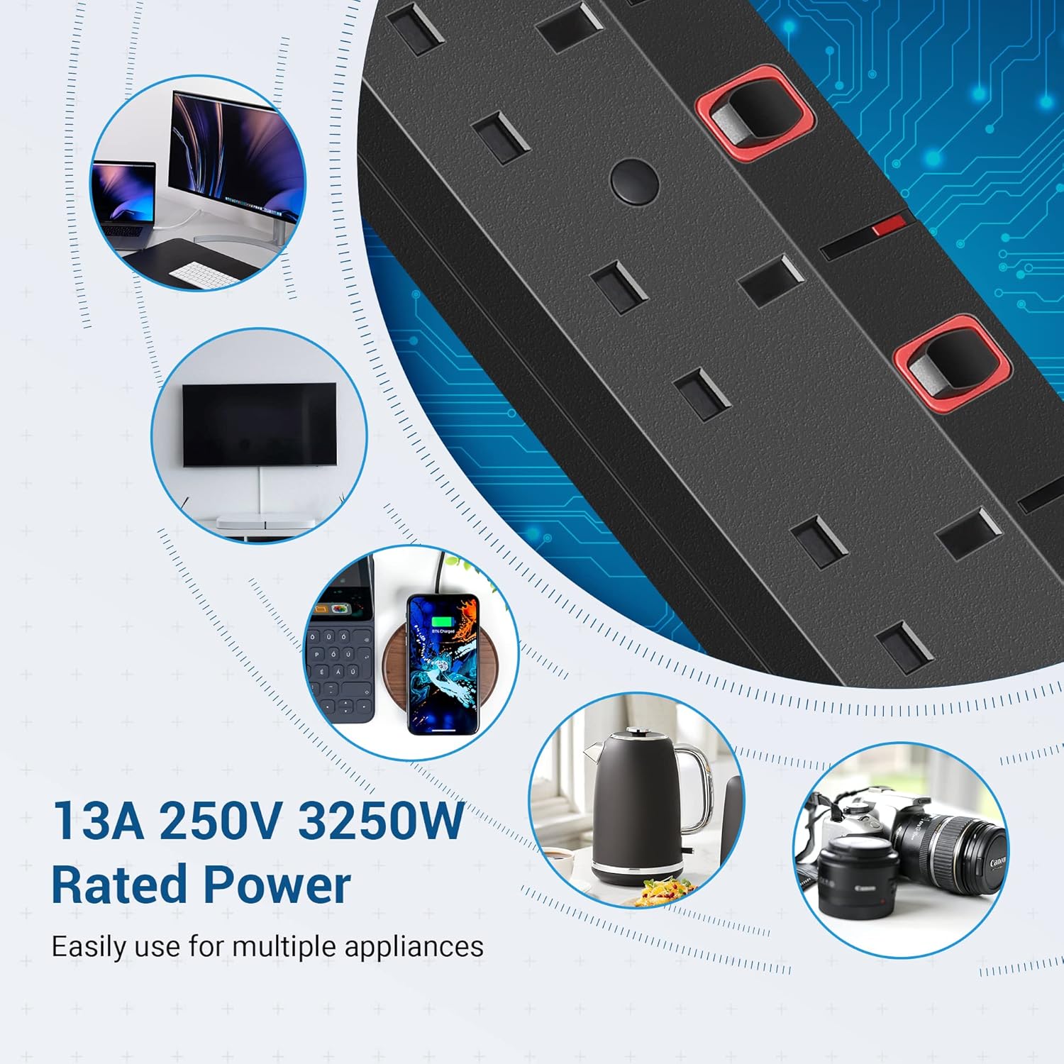 Detalle de DEWENWILS 6-Way Surge Protected Power Strip 3M ๐