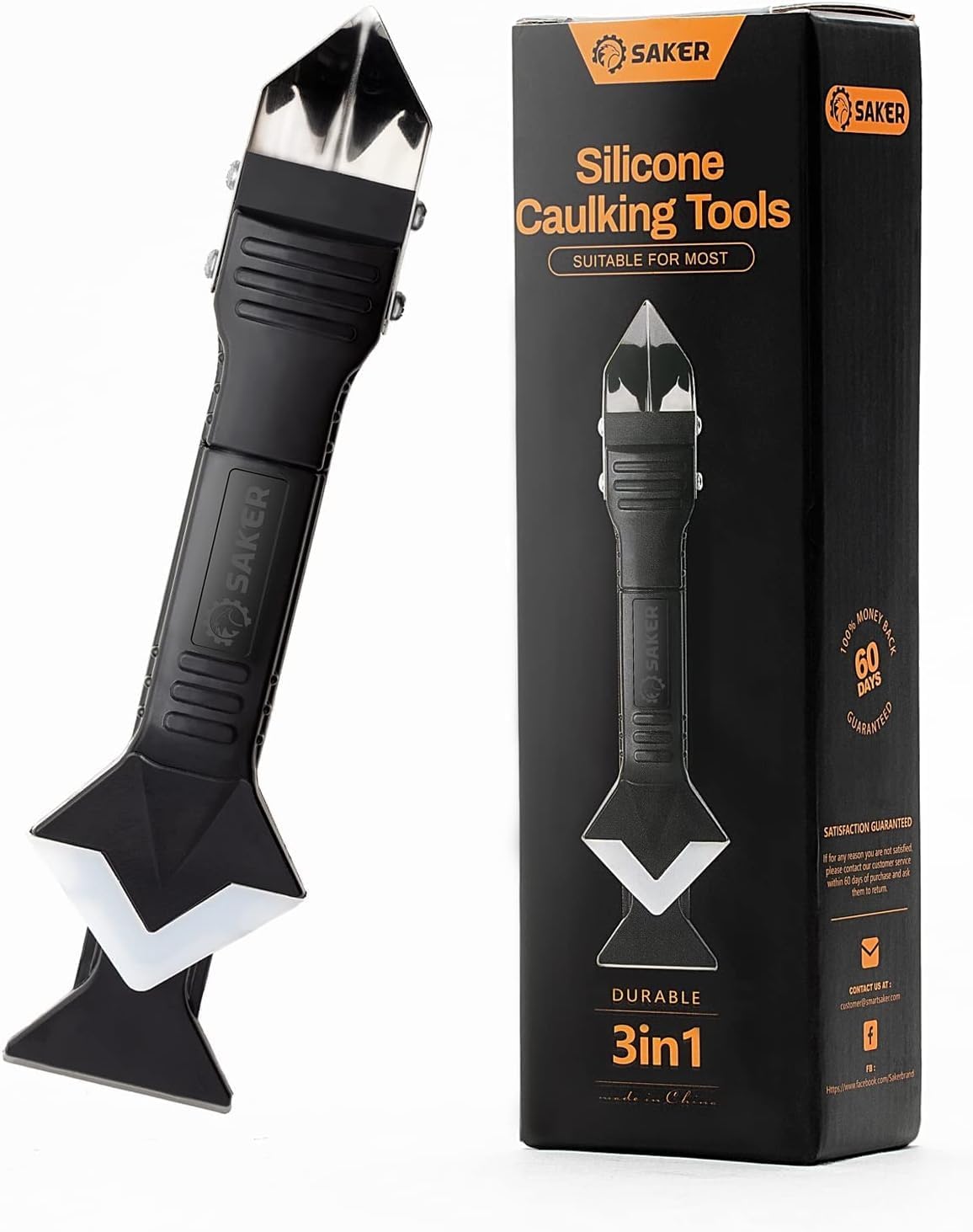 Detalle de Saker SAK4609 3-in-1 Silicone Caulking Tool with Stainless Steel Blade, Black