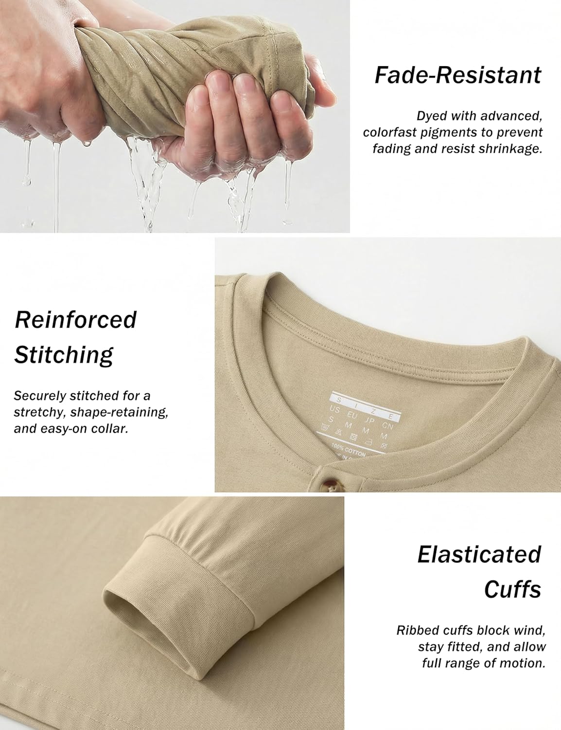 Thumbnail 5 de TACVASEN Men’s Long Sleeve Henley T Shirt - Pure Cotton, Casual Everydaywear