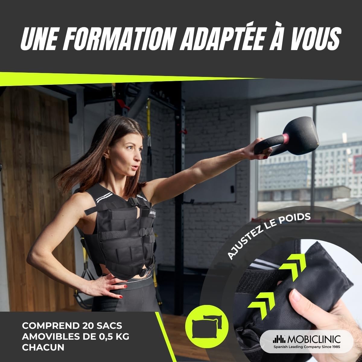 Detalle de Mobiclinic® Gilet Lesté Iron10 10/20 kg – Gilet de Poids réglable, Oxford 600D