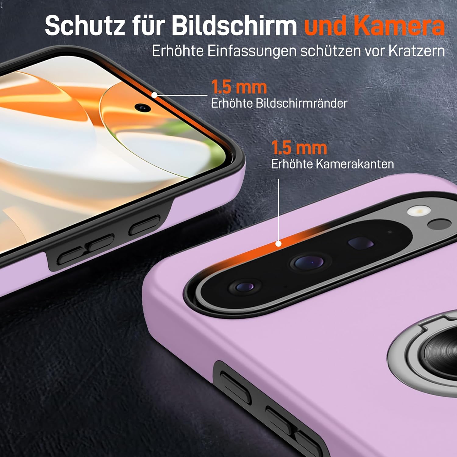 Thumbnail 2 de Pilaru Hülle für Google Pixel 9/9 Pro – 360° drehbarer Ständer, 2 Displayschutzfolien und Stoßschutz