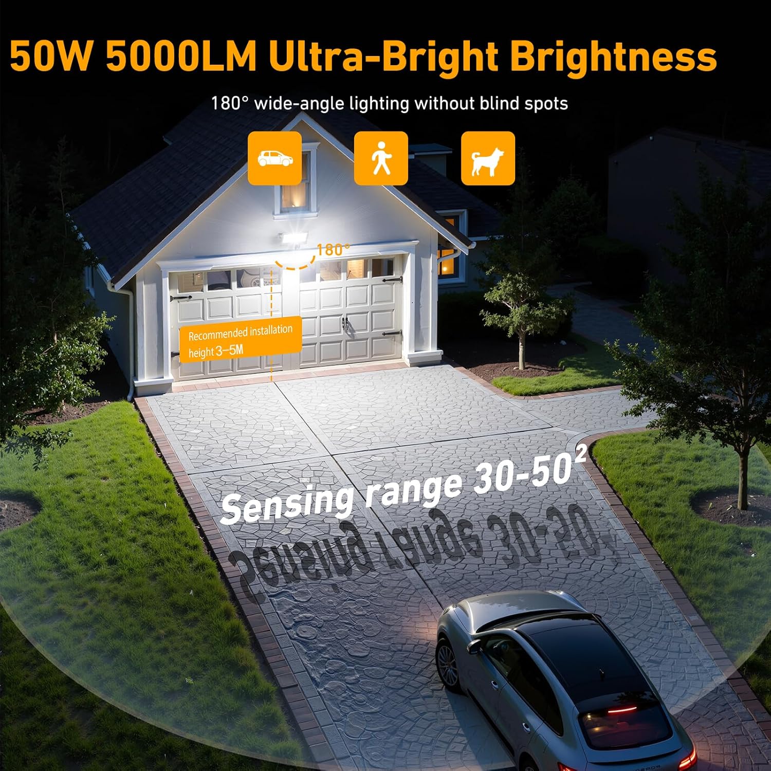 Detalle de Projecteur LED Extérieur 50W avec Détecteur de Mouvement 6 en 1 – IP67, 5000 lm, 7000K