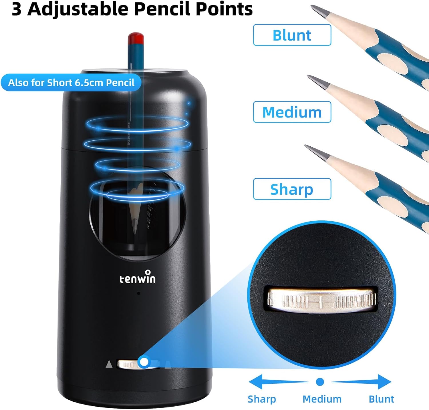 Thumbnail 4 de tenwin Fully Automatic Electric Pencil Sharpener – Rechargeable, 7–11.5mm, Safe & Compact