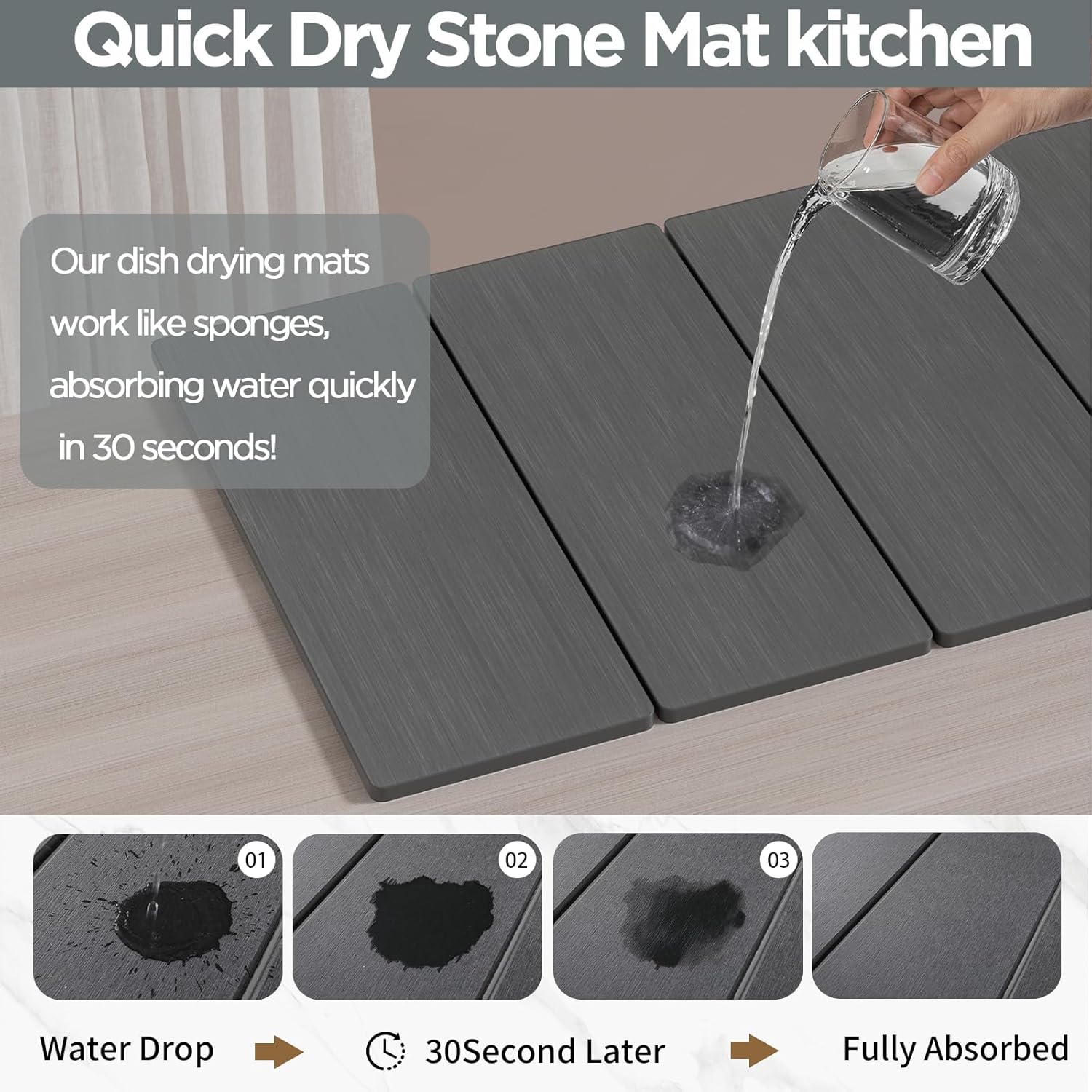 Detalle de IMGROSE 2pcs Stone Drying Mat for Kitchen Counter