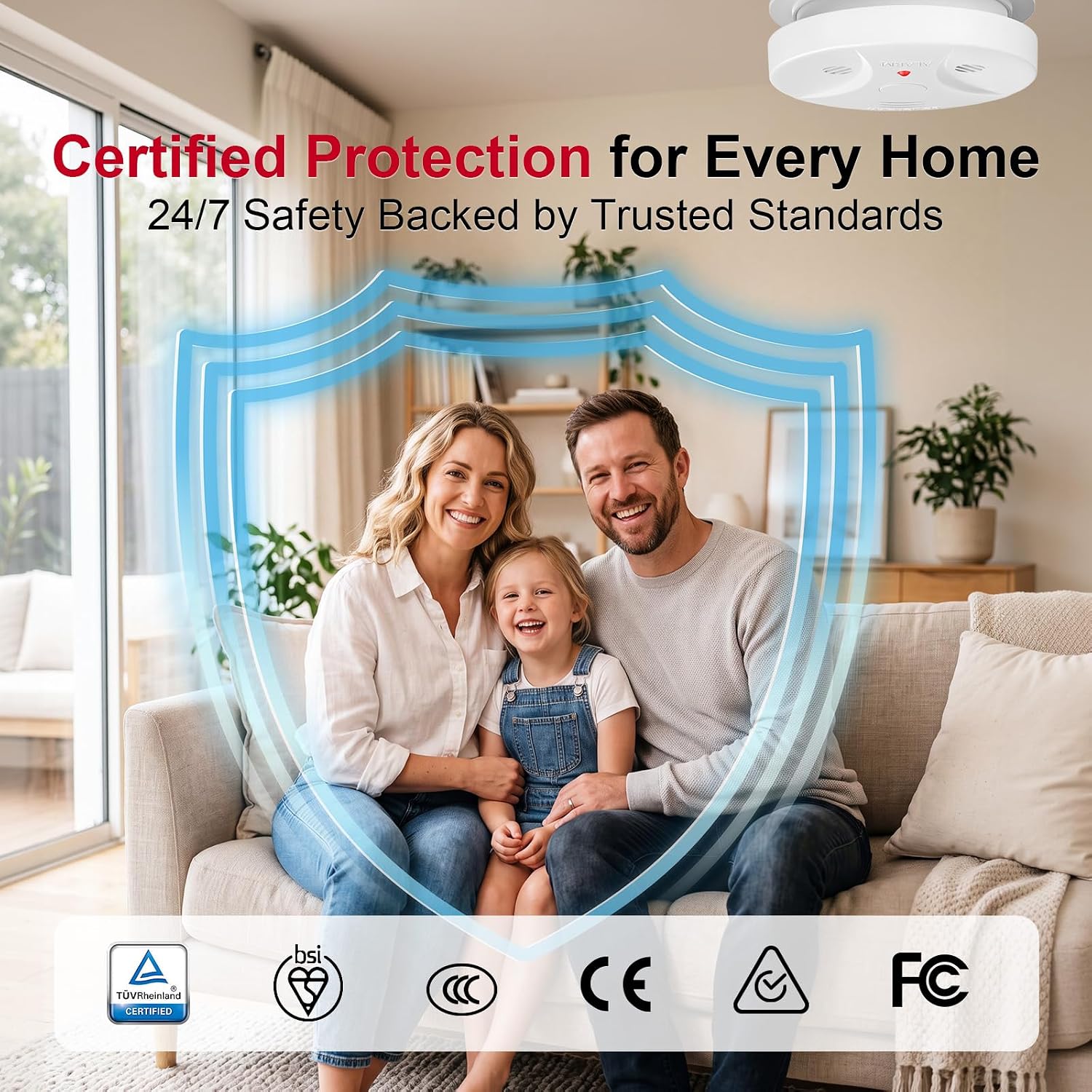 Detalle 2 de Kitire Smoke Alarm for Home: 9V Battery Powered Smoke Detector with Test Button