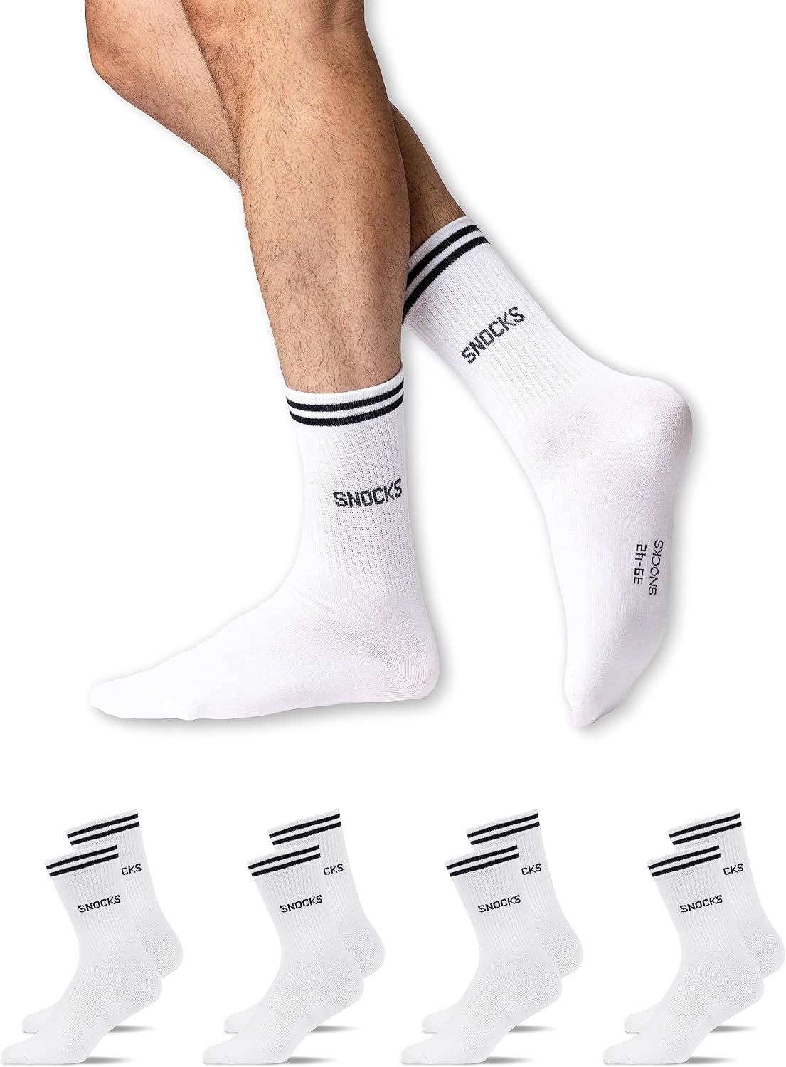 Detalle de Snocks Retro Socken aus Bio Baumwolle (4 Paar) im Streifen-Design – lange Tennissocken für Damen & Herren, Gr. 35-50