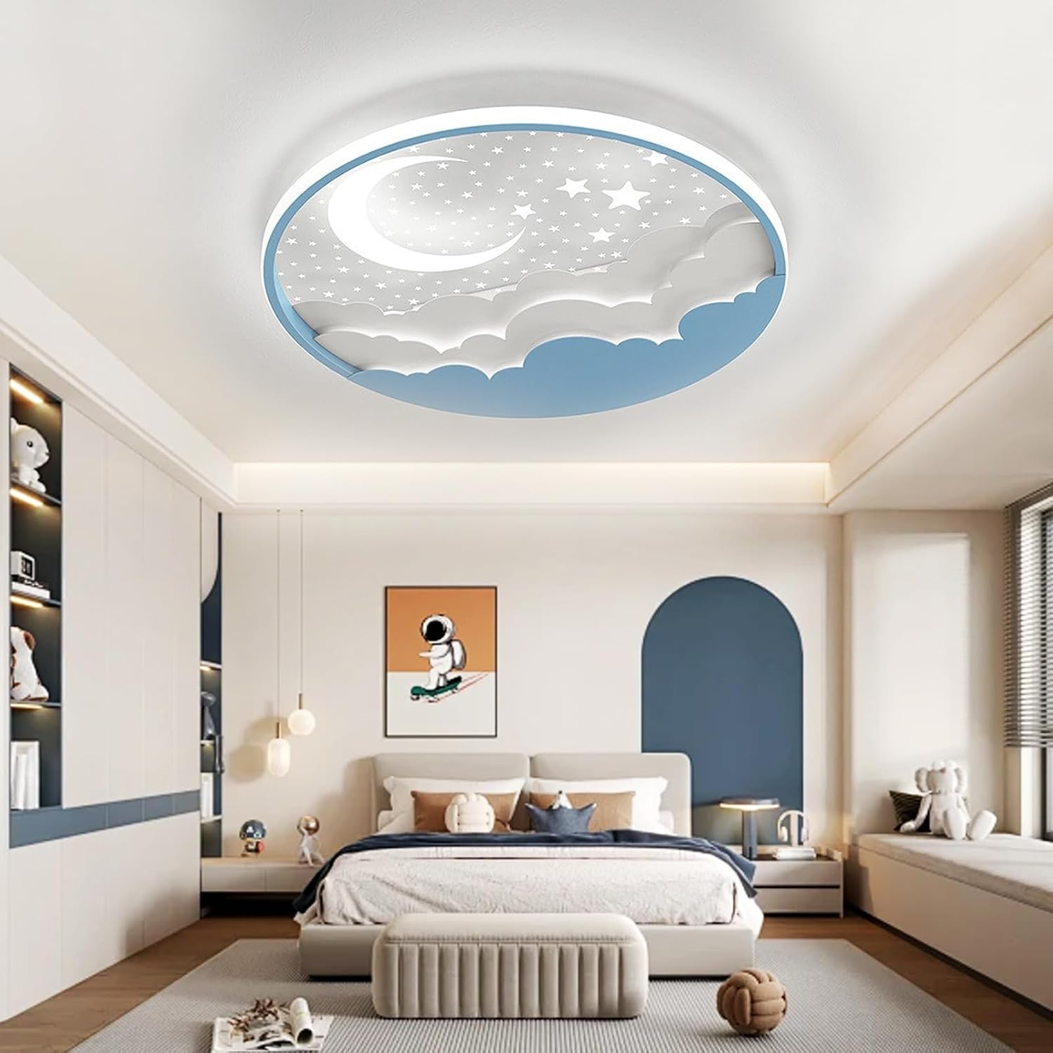 Detalle de Plafoniera Cameretta Bambini Star Moon: LED dimmerabile con telecomando, design stellato in acrilico Blu