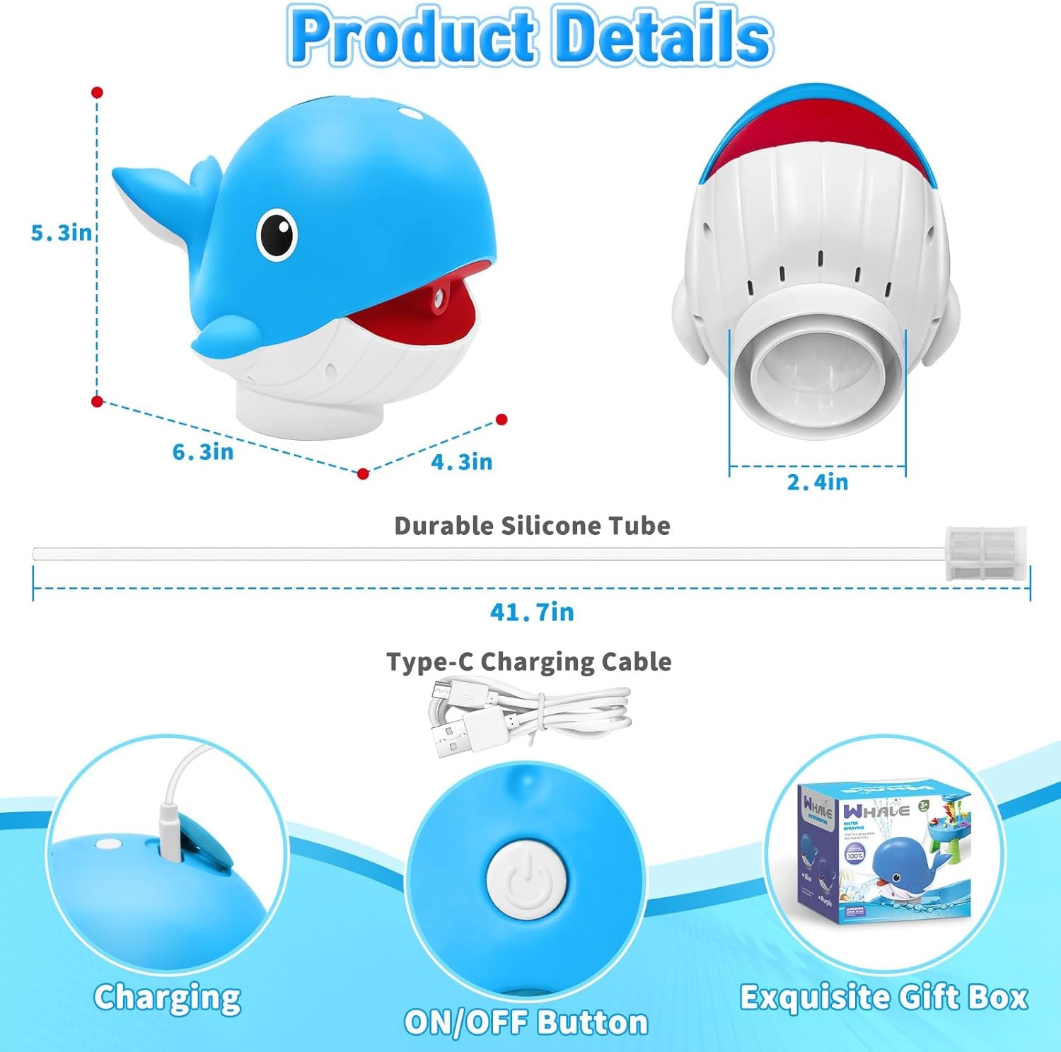 Thumbnail 5 de Infowush Water Table Pump (Whale) – No-Drill Rechargeable Water Pump for Outdoor Kids’ Water Tables, Blue