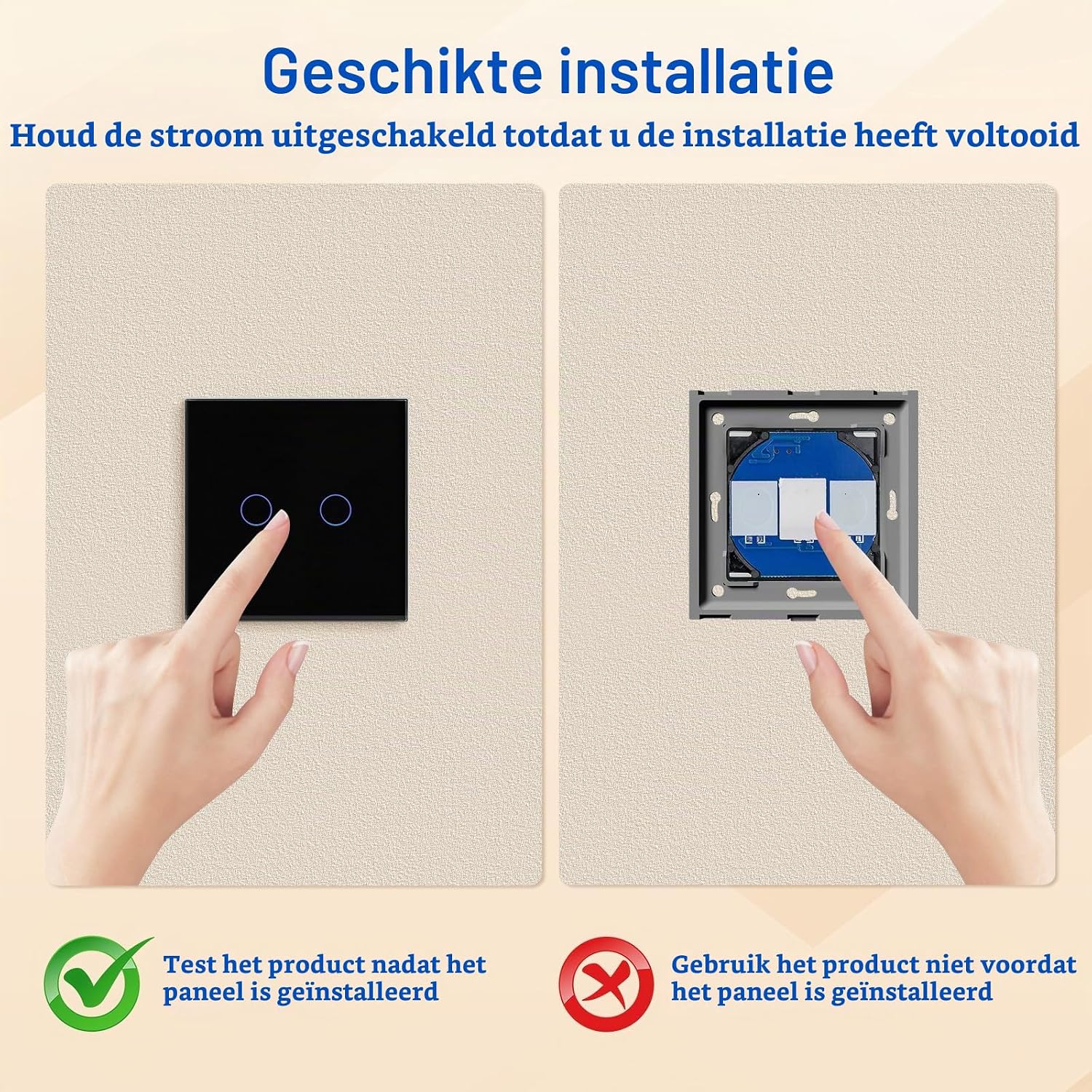 Thumbnail 6 de BSEED LP-GL86TS21BEU22 touch-wandschakelaar, 2-voudig 1-weg, zwart