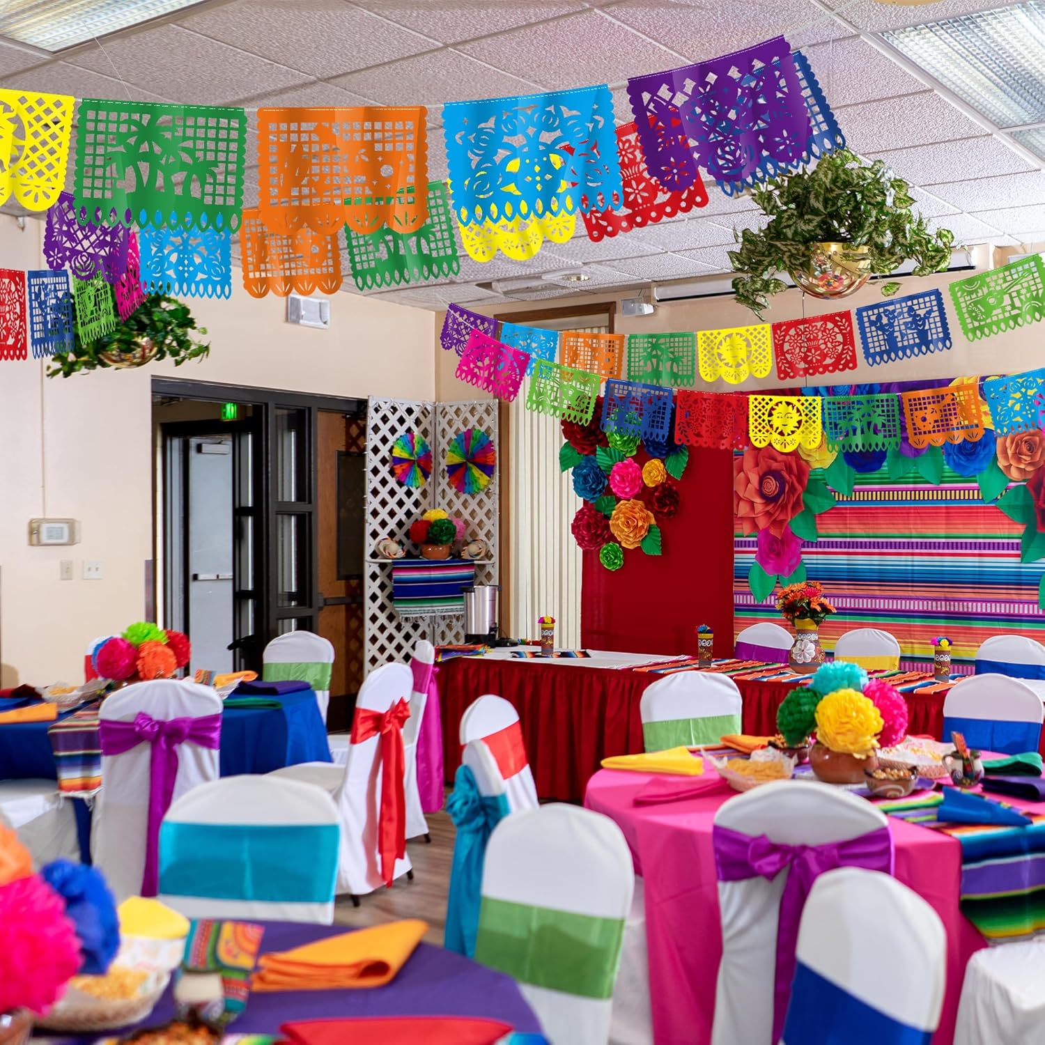 Thumbnail 3 de 18 FT Cinco De Mayo Party Decorations Banner with 9 Plastic Papel Picado Flags