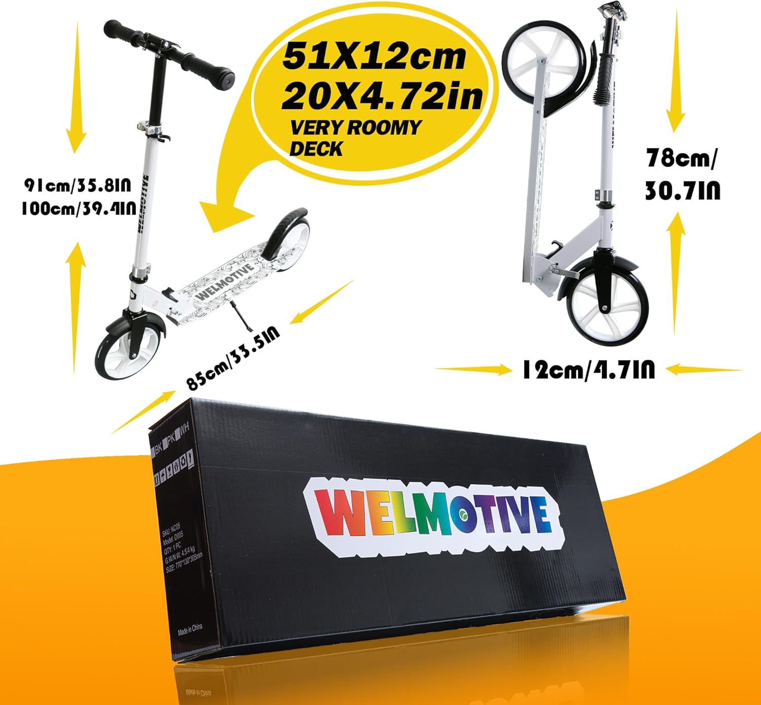 Thumbnail 4 de Kick Scooter for Kids (Ages 6+) to Adults – Adjustable Handlebars, Rear Brake & Big Wheel Foldable