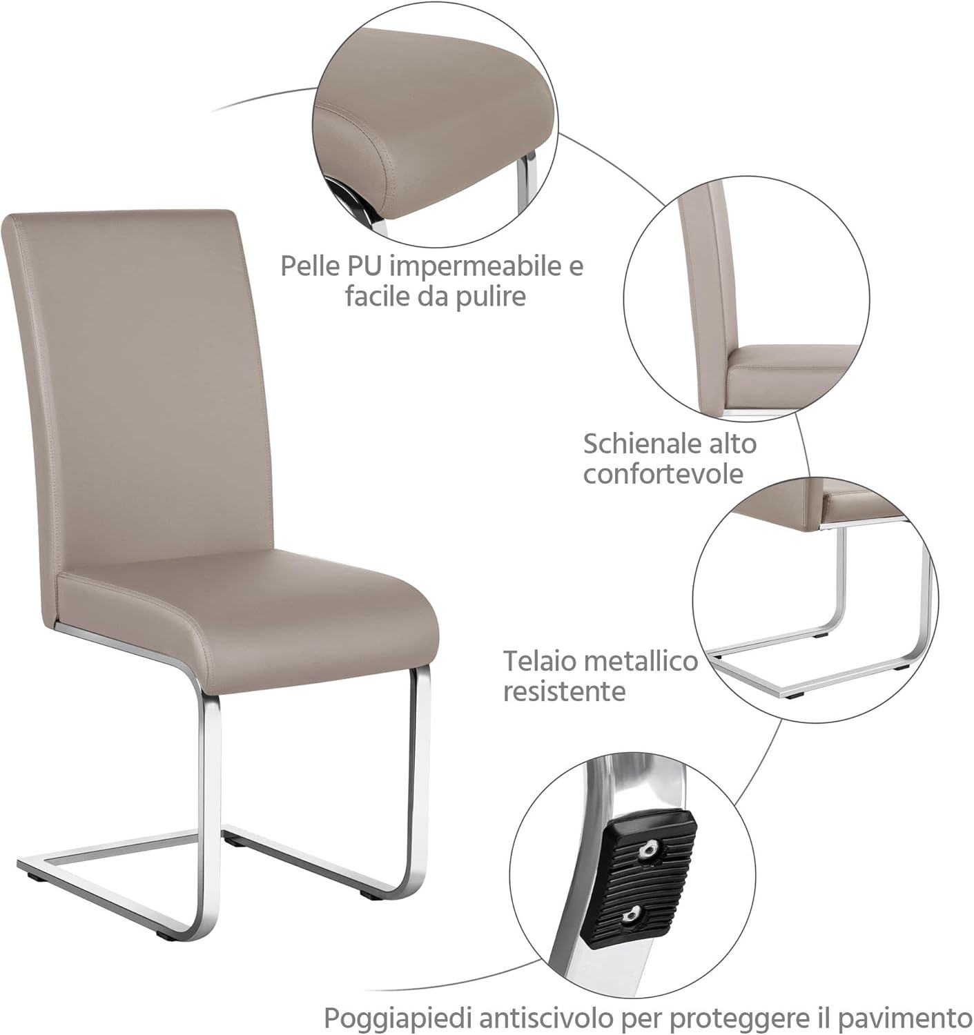 Detalle 2 de Yaheetech Set 2 Sedie Sala da Pranzo Imbottite con Seduta 10 cm, Schienale Alto e Gambe a U in Metallo — Marrone Chiaro